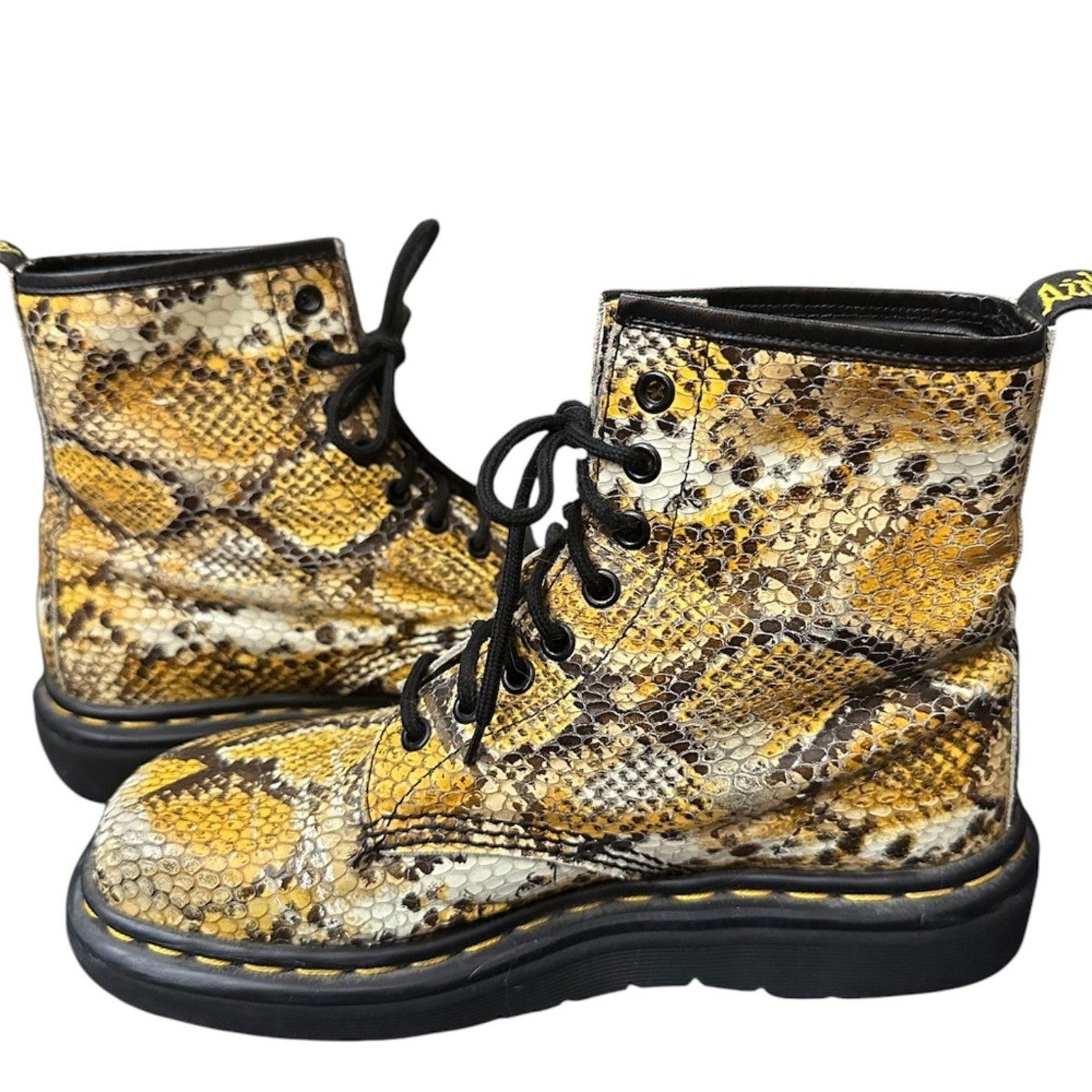 DR. MARTENS VINTAGE SNAKE PRINT ANKLE BOOTS WOMEN SIZE US 9 MADE IN ENGLAND