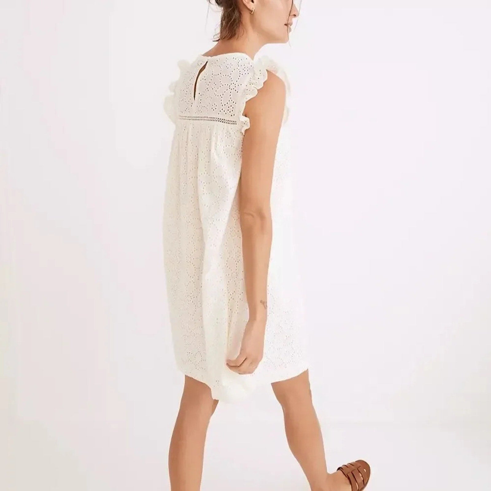 NWT Madewell Eyelet Ruffle-Sleeve Mini Dress - size M