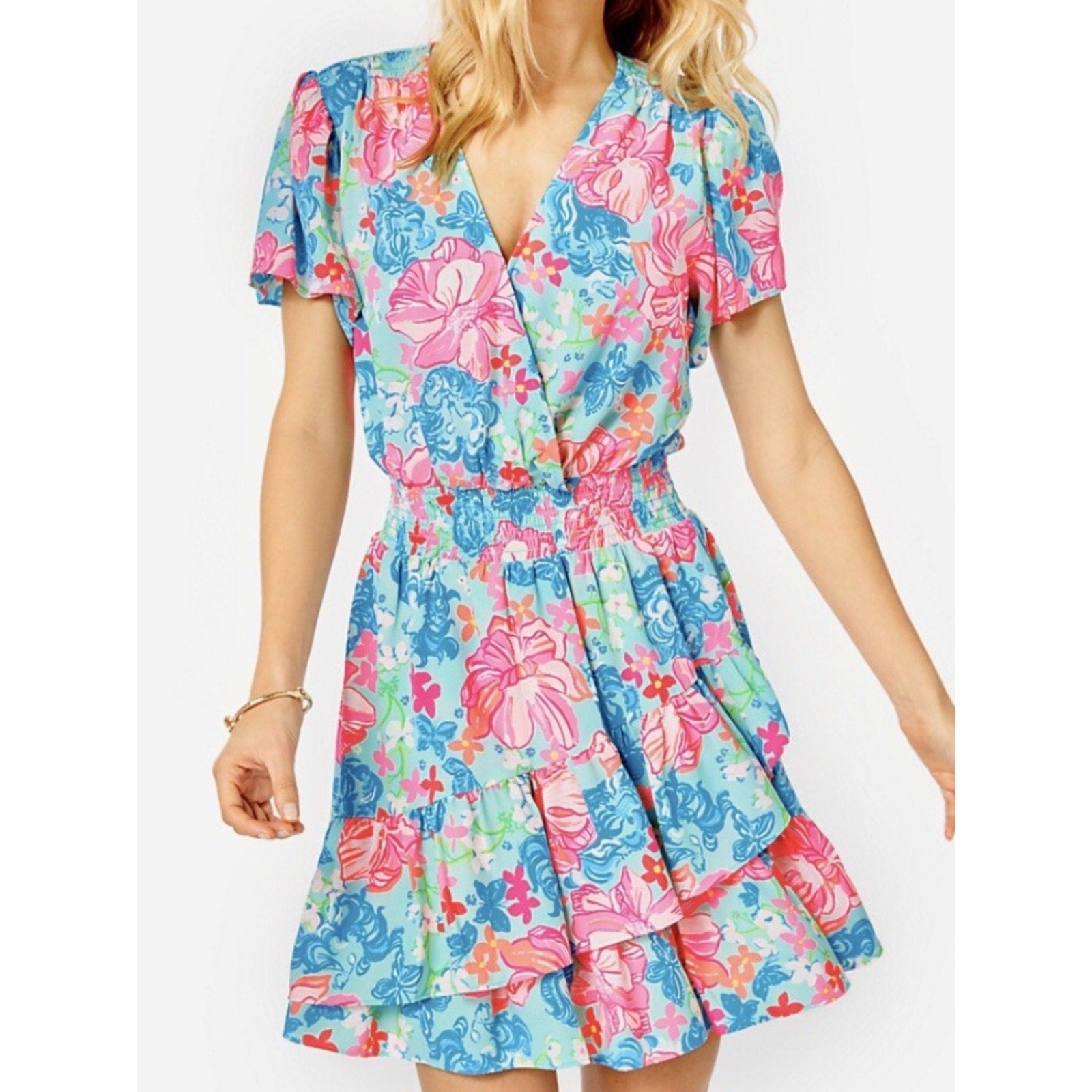 Lilly Pulitzer Maryanne Surf Blue Luscious Lions Fit Flare Dress - size 2