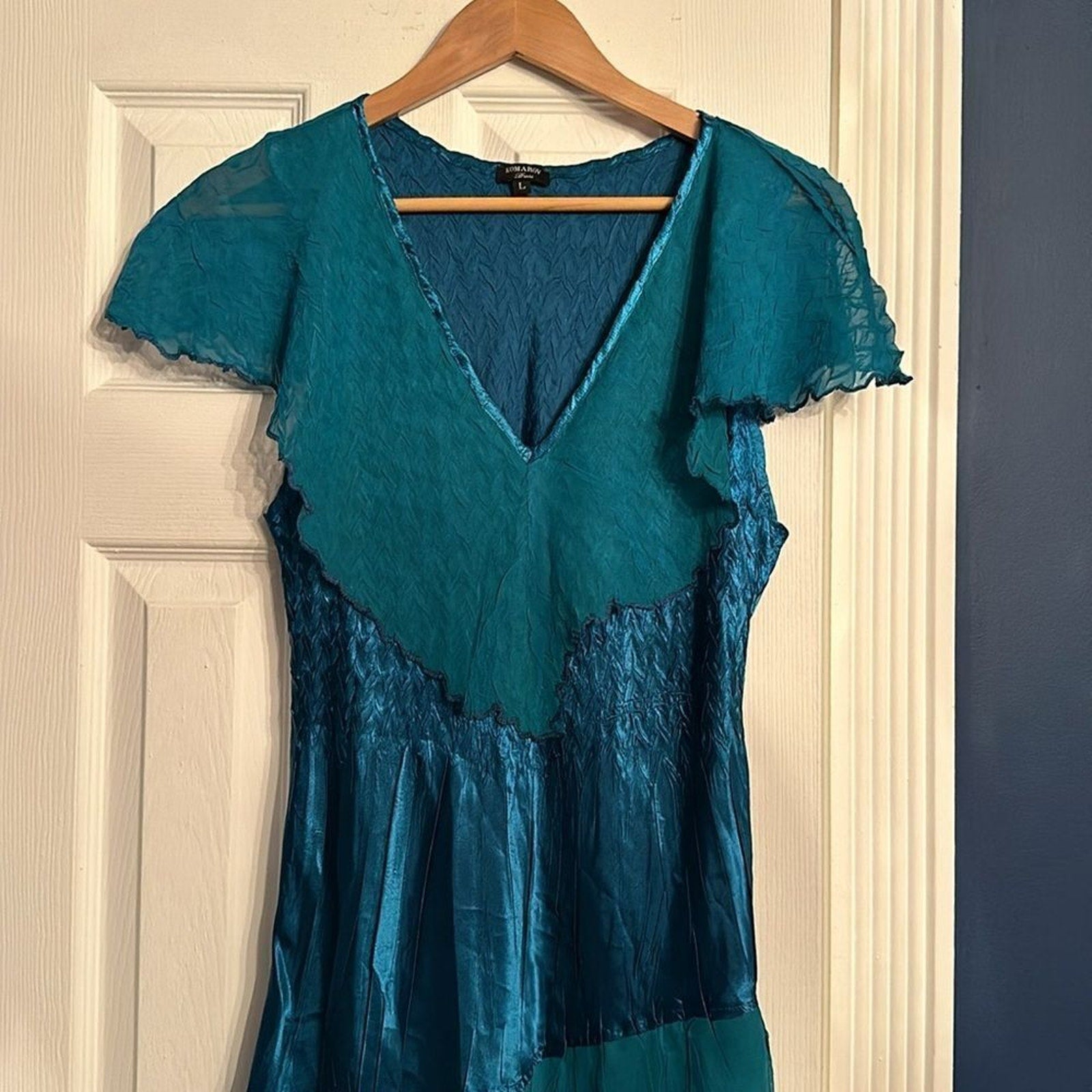 NEW Komarov Flutter Sleeve Asymmetric Gown - size Large