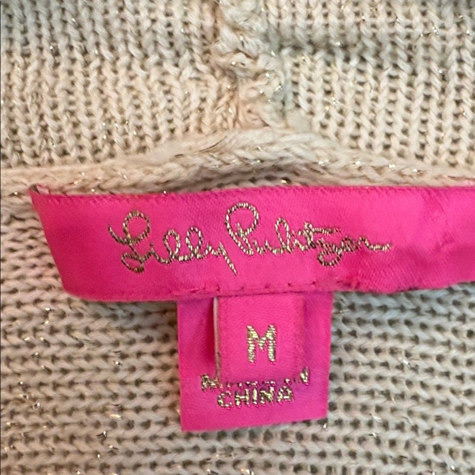 LILLY PULITZER TATUM LONG FRINGE HEM CARDIGAN LONG SLEEVE METALLIC GOLD - size M