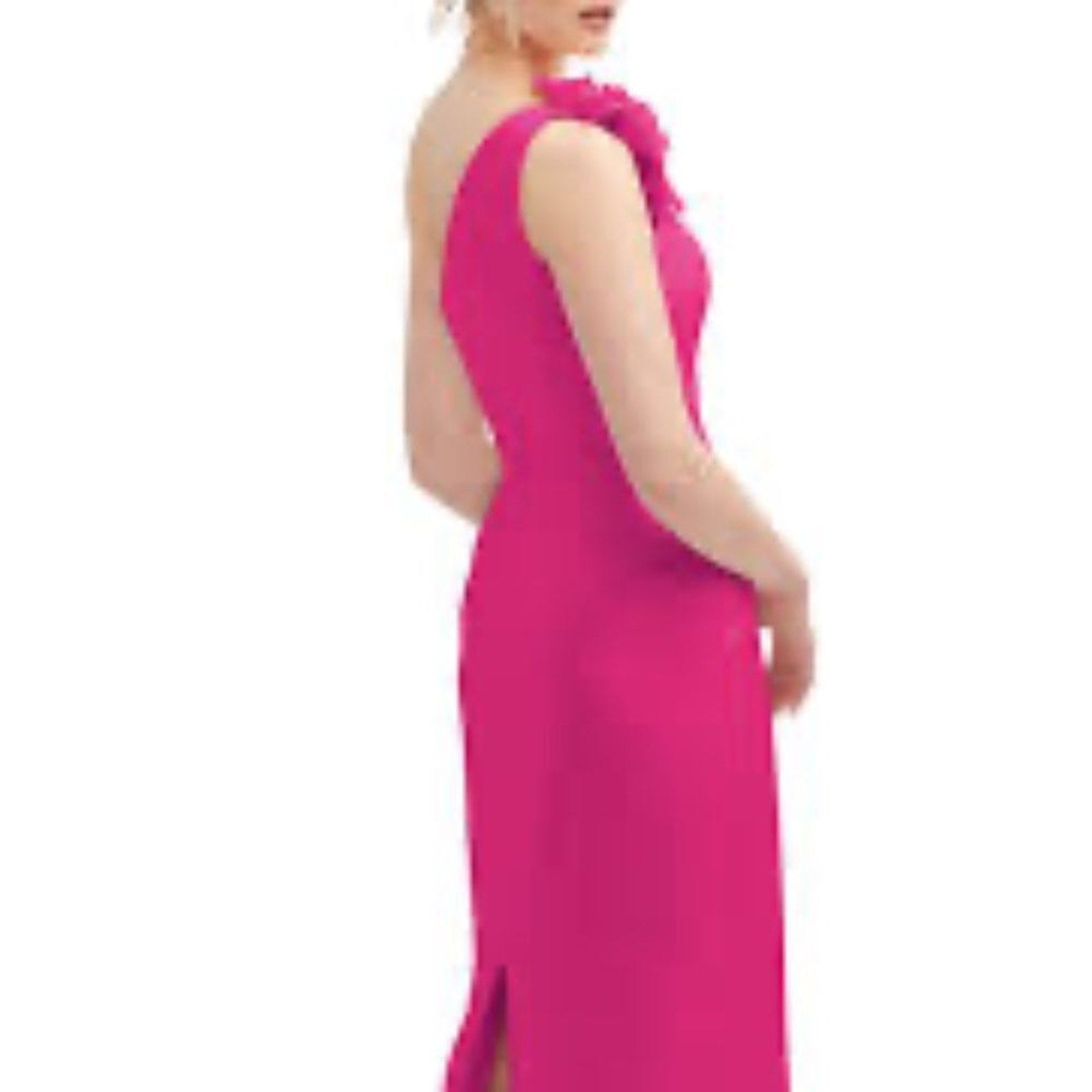 NWT Alfred Sung Flower One-Shoulder Column Gown Pink - size 16
