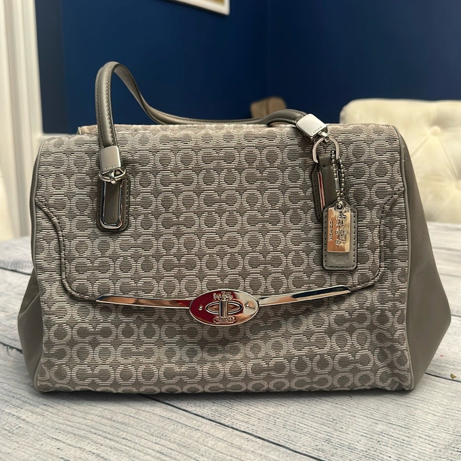 COACH Madison Op Art Gray Canvas Leather Trims Shoulder/Crossbody Bag