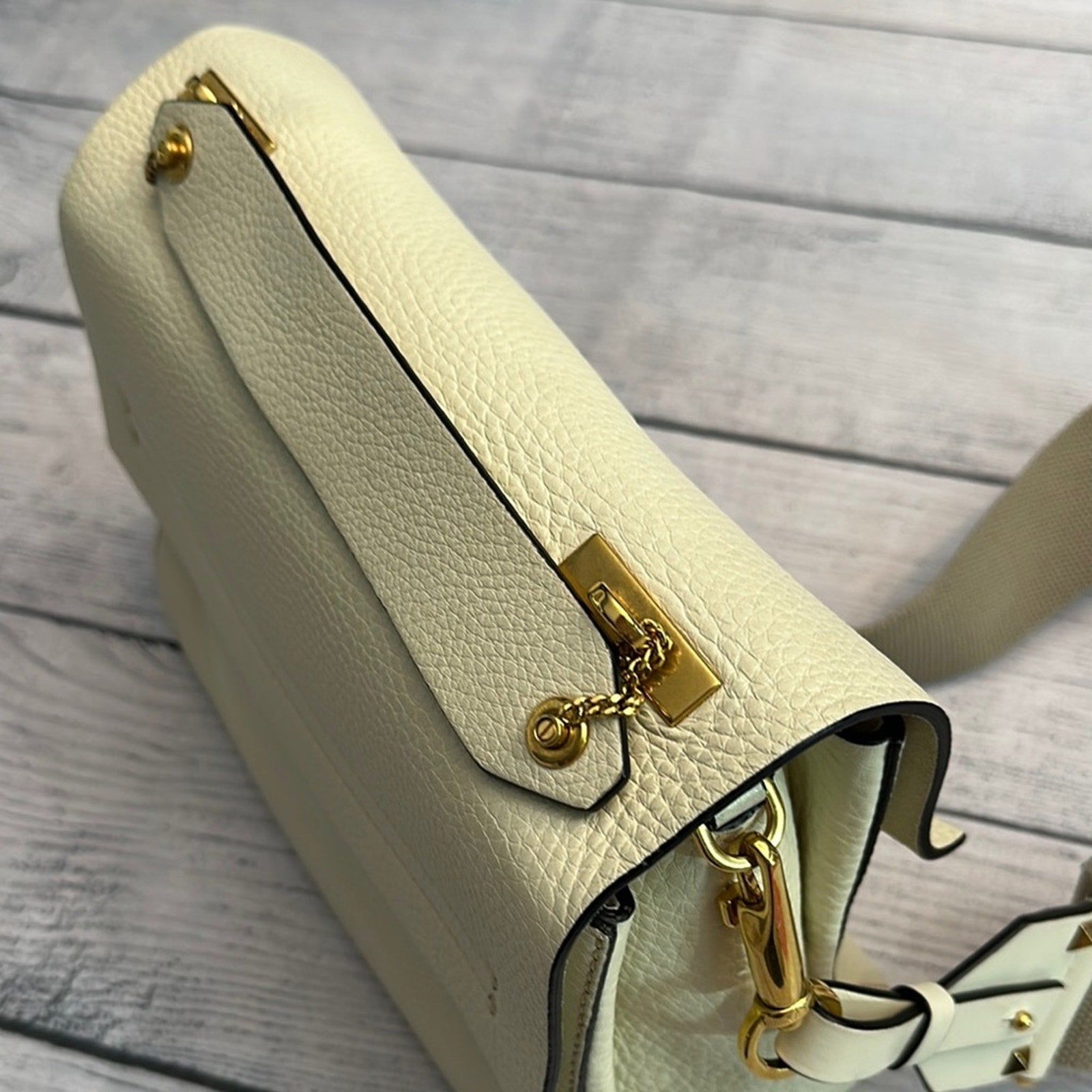 Valentino Garavani Pebbled Calfskin Mini VRing Shoulder Bag Light Ivory
