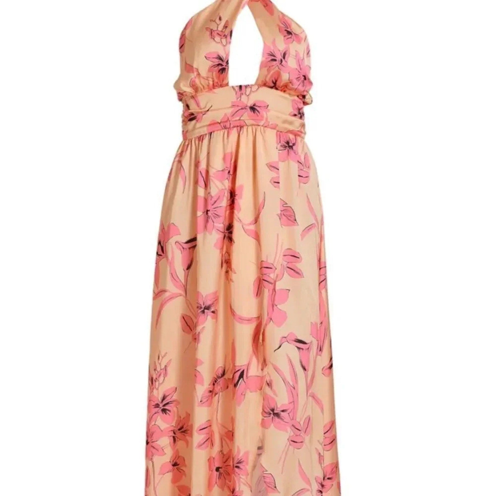 NWT $395 Ramy Brook Women's Pink Luna Floral Halter Neck Satin Dress - size 12