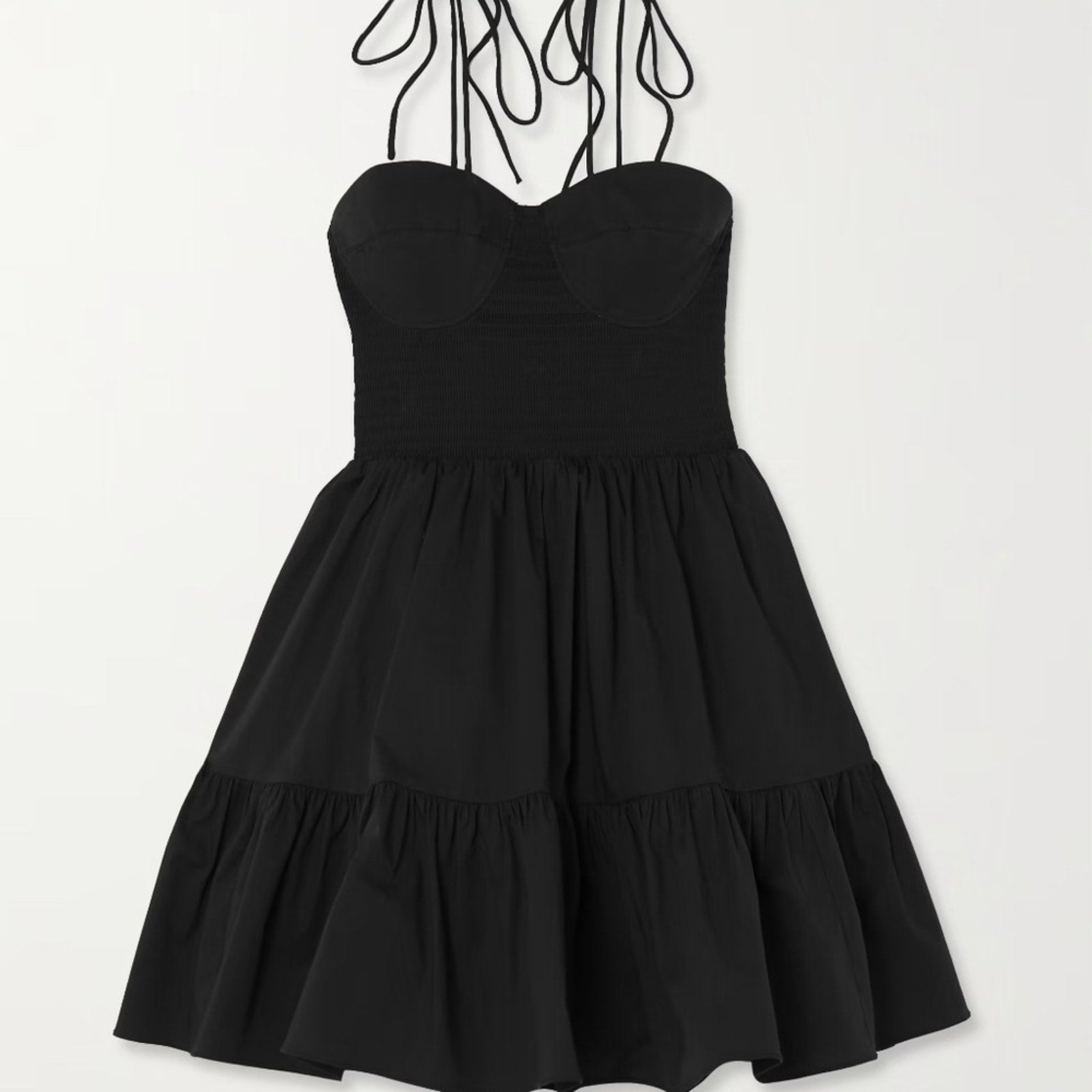 NWT STAUD Landry open-back smocked tiered cotton-blend poplin mini dress - XL
