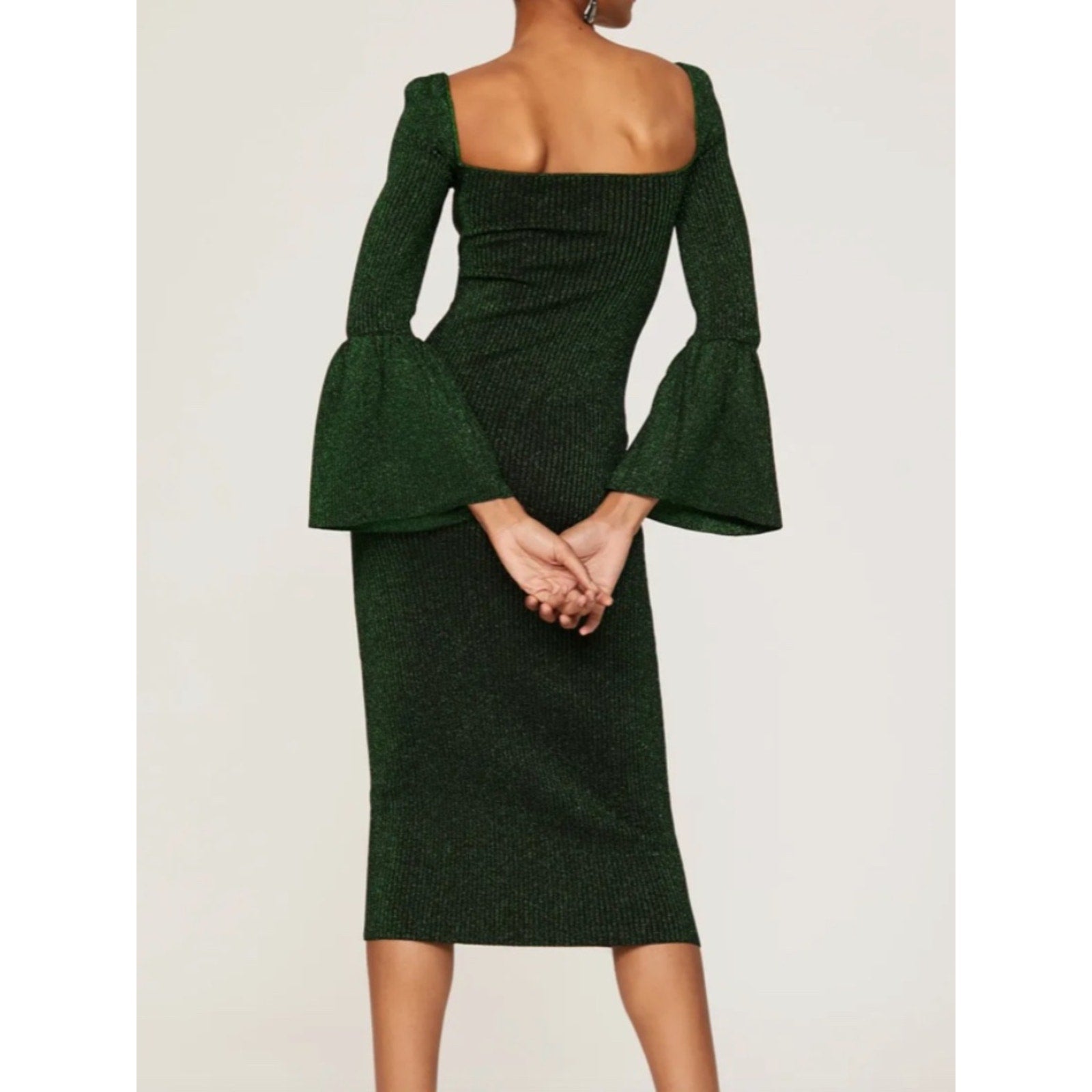 Self-Portrait Green Knit Ribbed Midi Dress - S 🌟