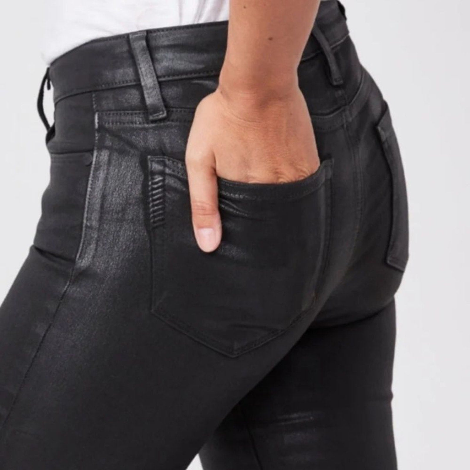 NEW PAIGE Black Wax Coated Verdugo Ultra Skinny Mid Rise Jeans