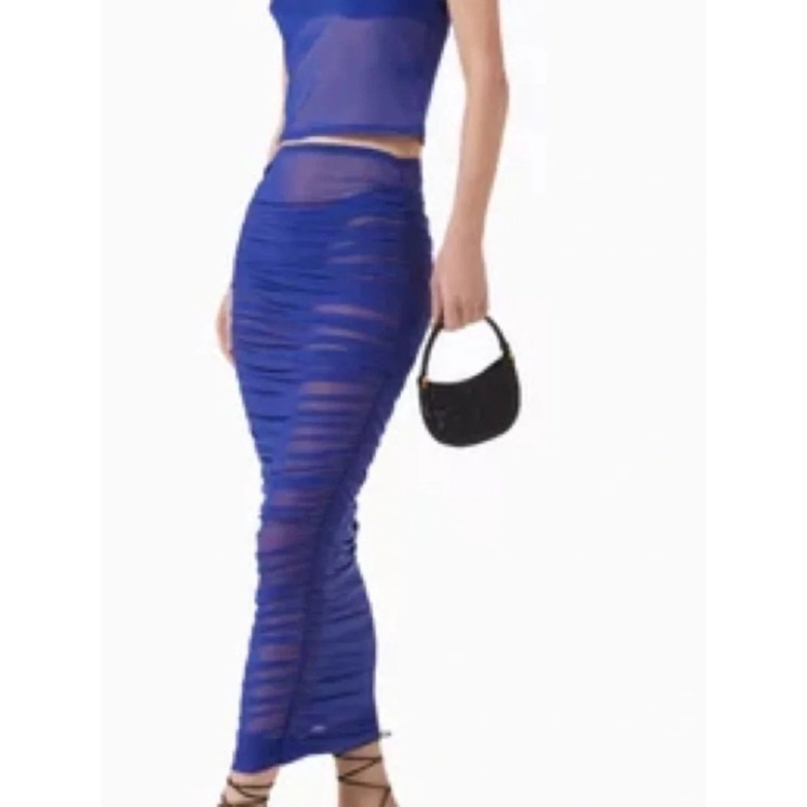 Good American Mesh Ruched Maxi Skirt Capri Blue - size XL
