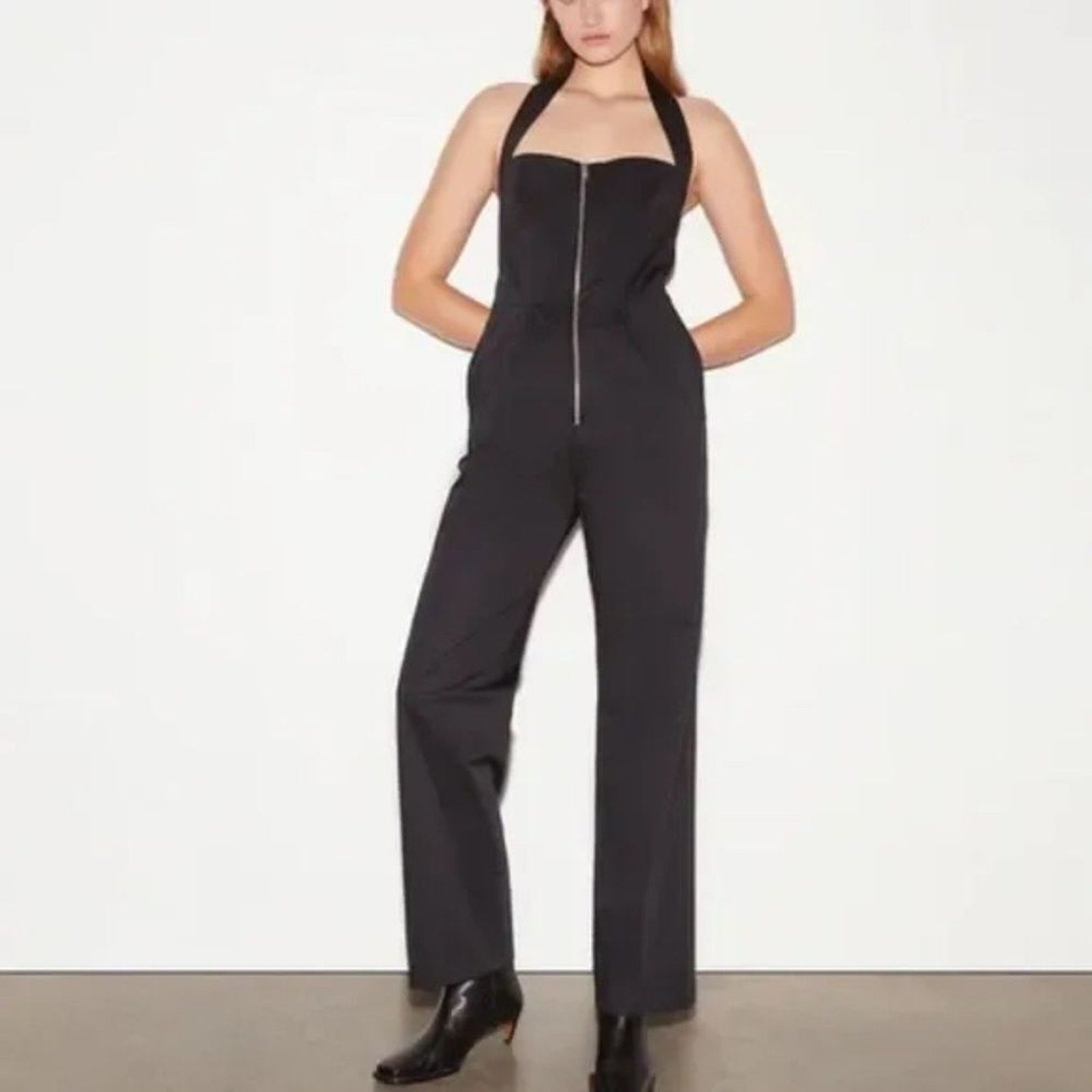 NEW FRAME Zip-Front Halter Jumpsuit - size XS