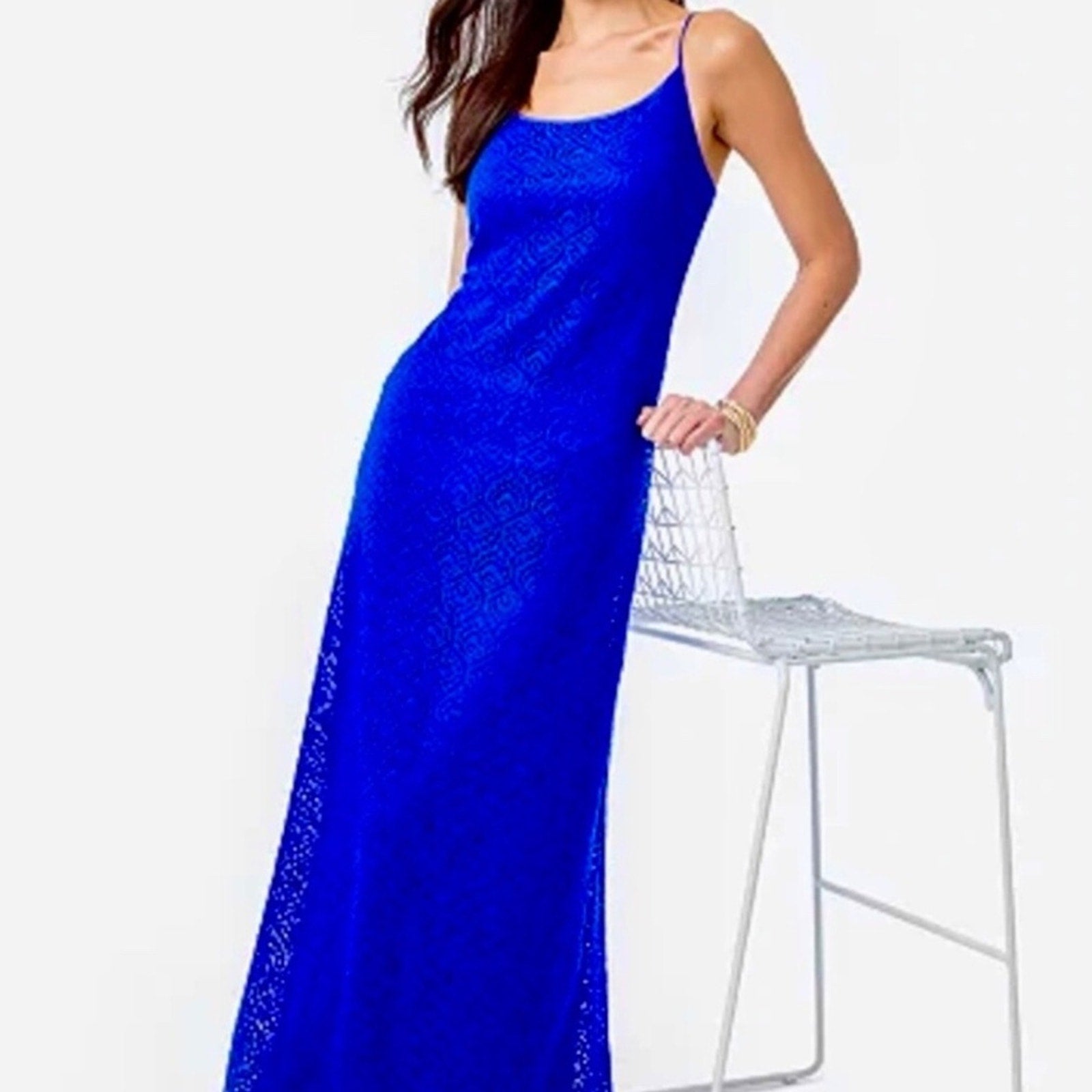 Lilly Pulitzer Avalon Maxi Dress in Beach Bungalow Lace Baha Blue - size Large