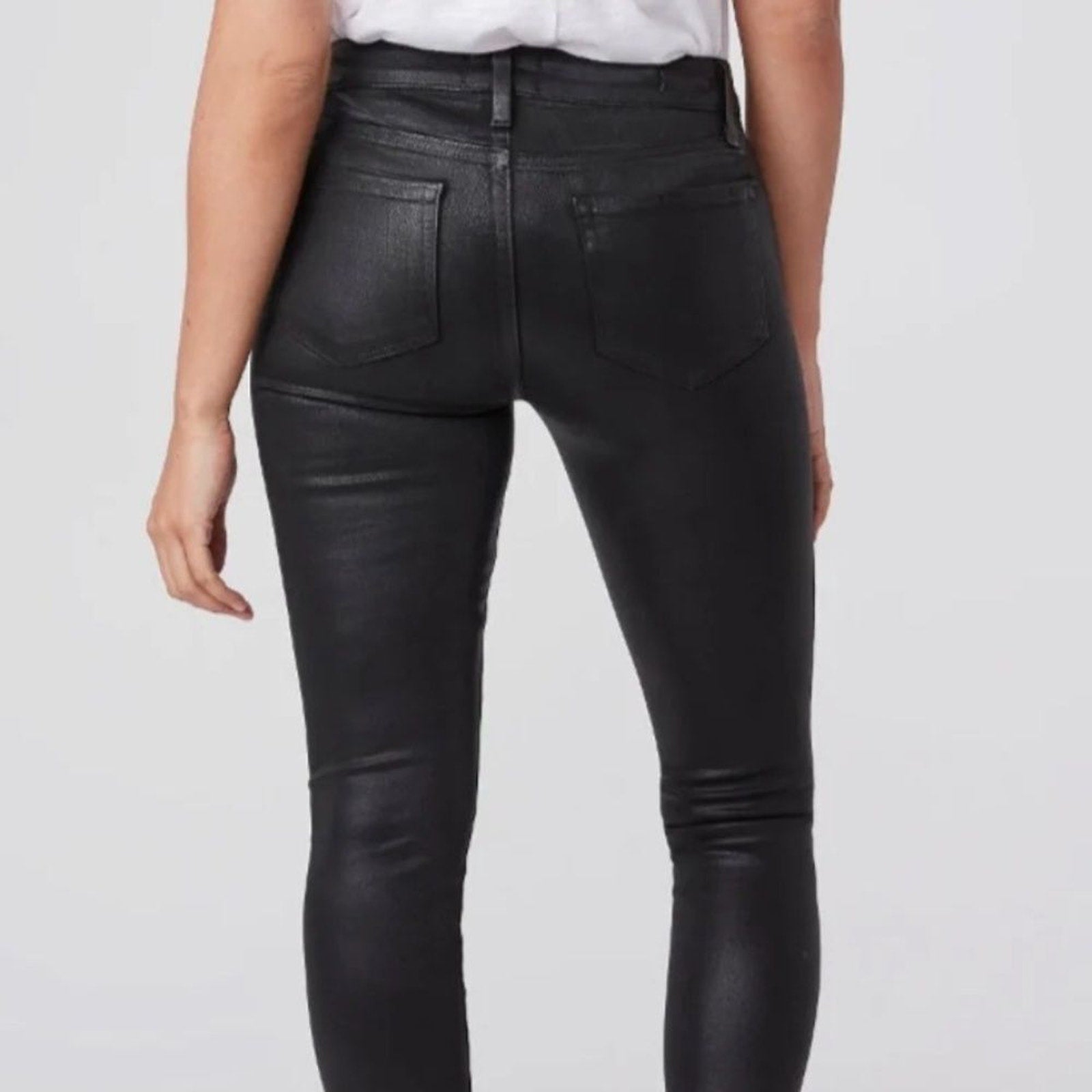NEW PAIGE Black Wax Coated Verdugo Ultra Skinny Mid Rise Jeans