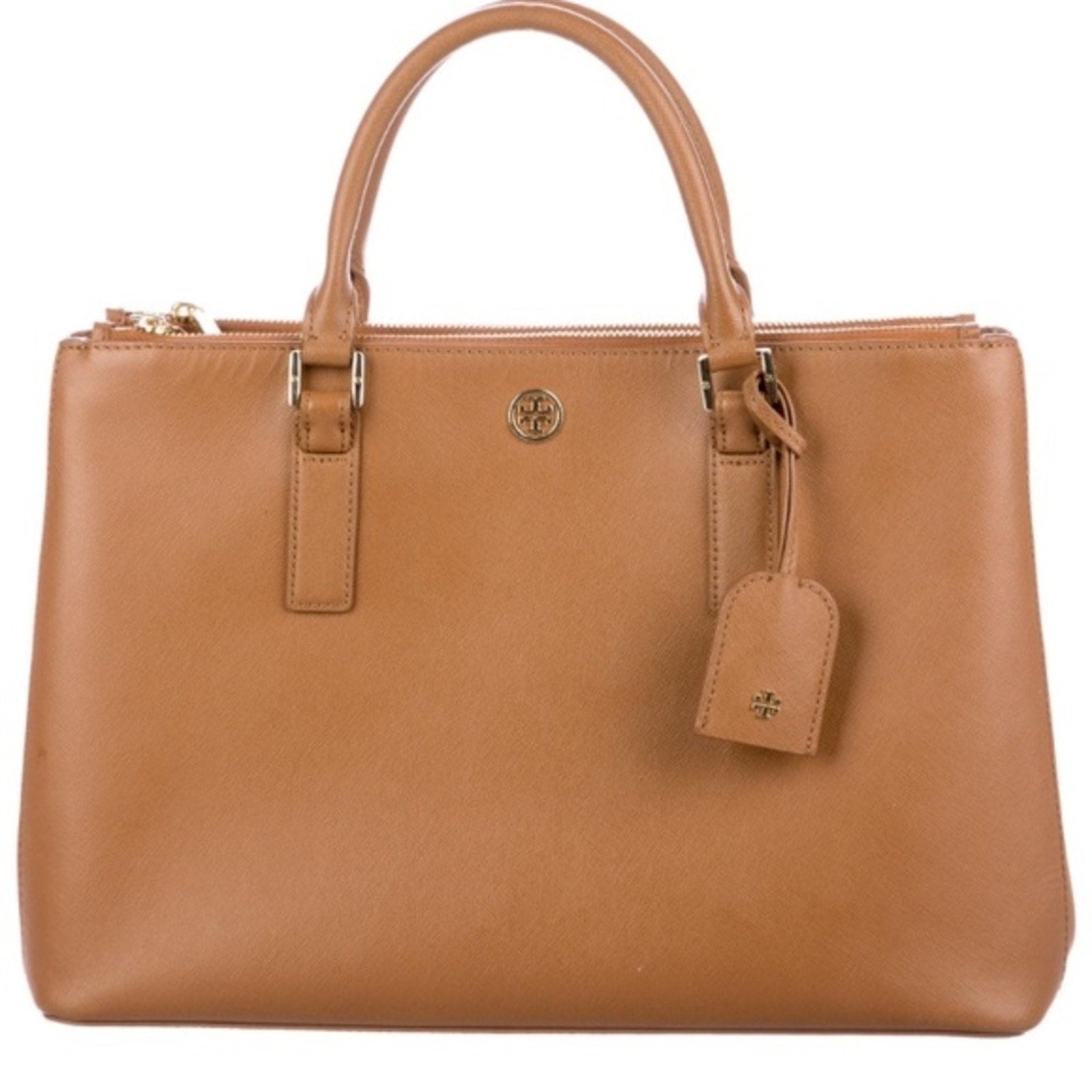 Tory Burch Saffiano Leather Top Handle Bag in caramel