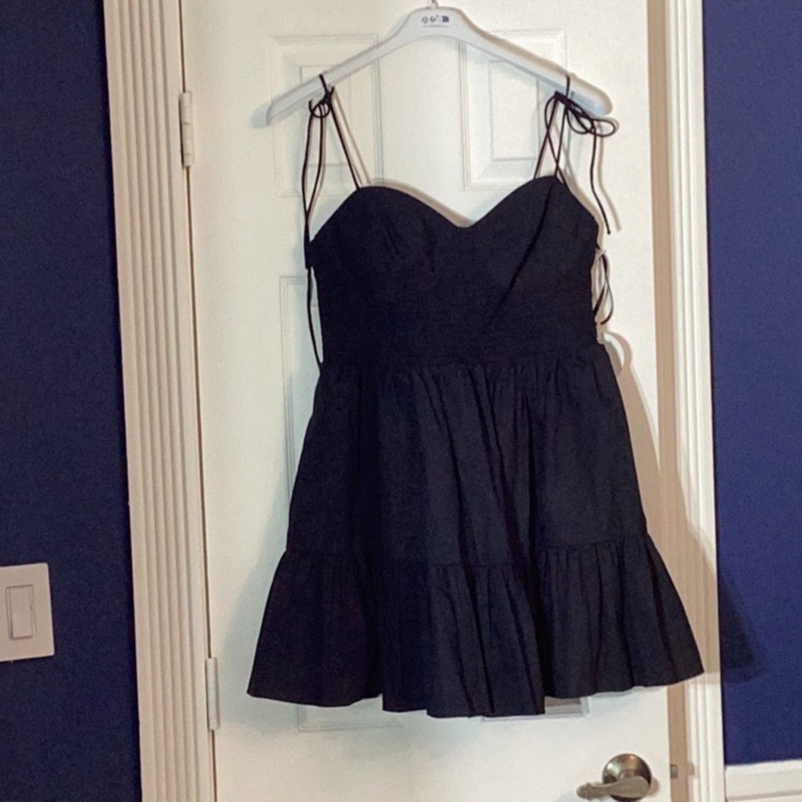 NWT STAUD Landry open-back smocked tiered cotton-blend poplin mini dress - XL