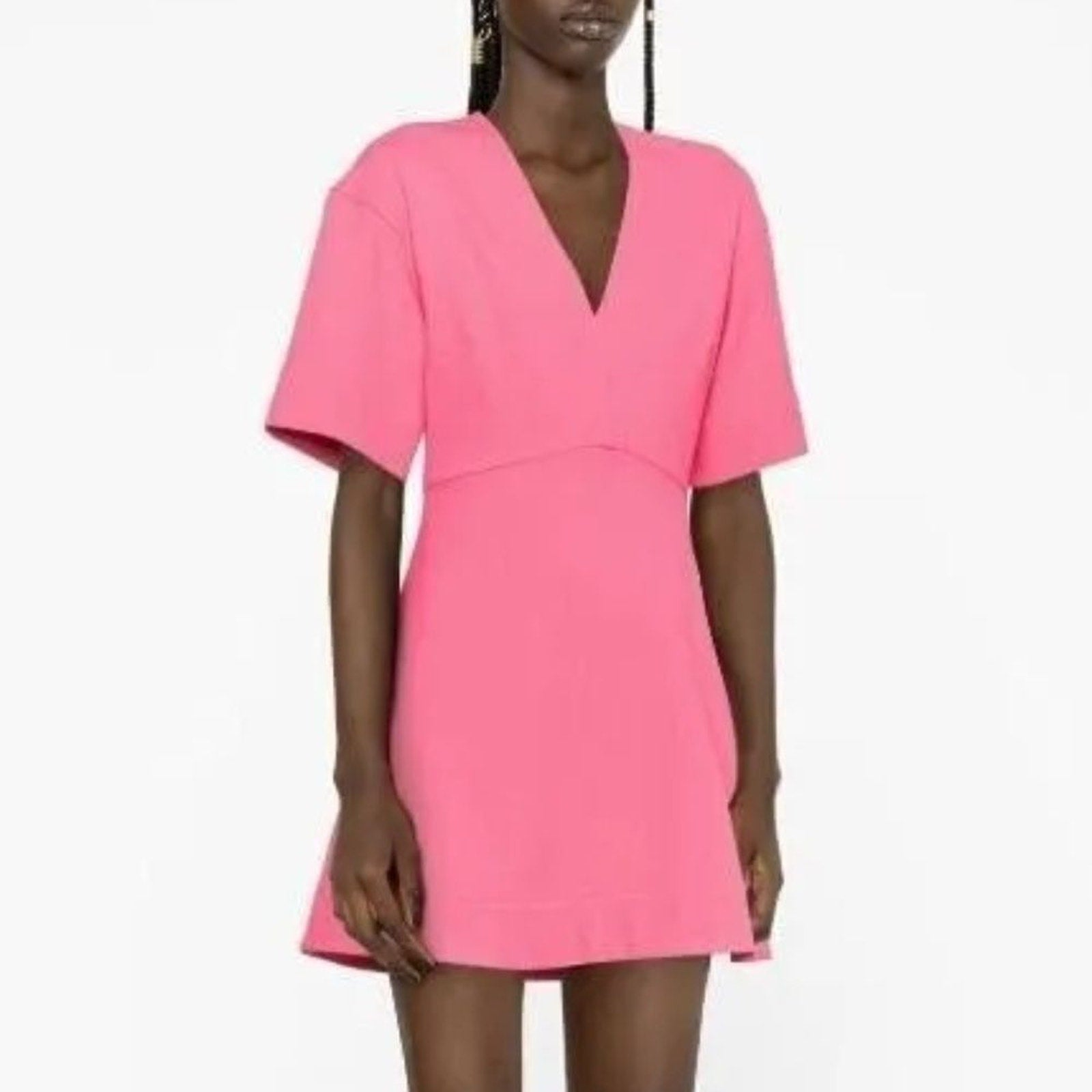 NEW GANNI STRETCH SUITING V-NECK MINI DRESS - SHOCKING PINK - size 40 (US 8)