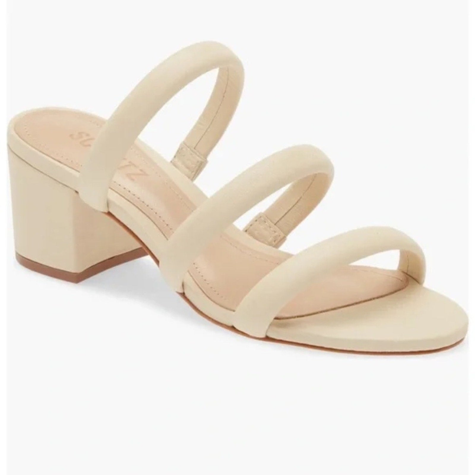 NEW Schutz Olly Cream Leather Block Heel Strappy Sandals - size 7