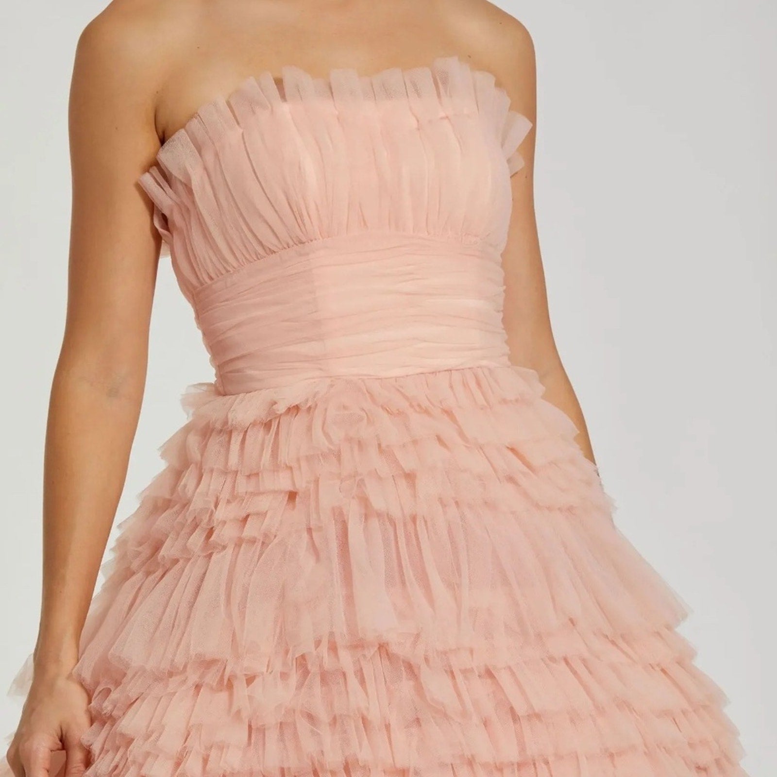 MAC DUGGAL Pink Strapless Tulle Ruffle Gown - size 6