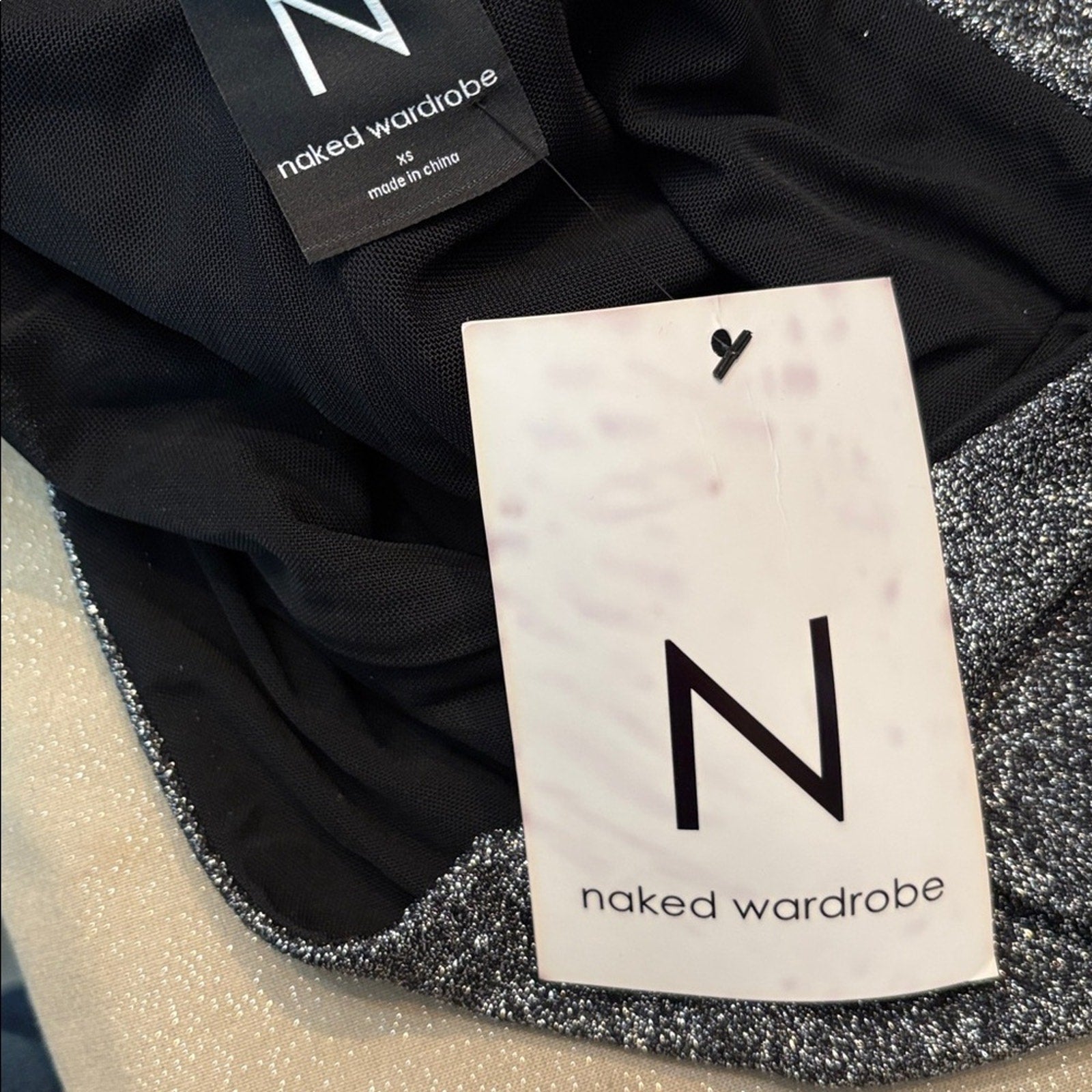 NWT NAKED WARDROBE Shimmer Metallic Straight Leg Pants In Gunmetal - XS