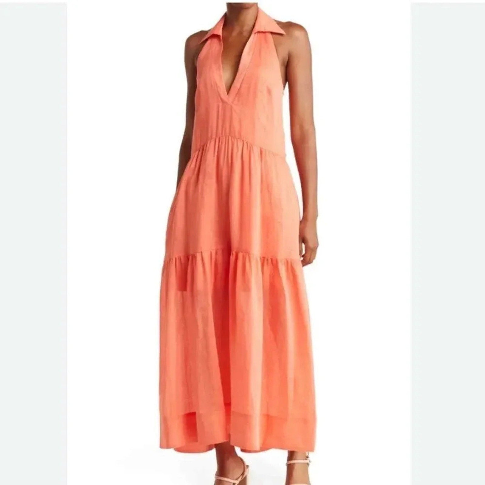NWT Nicholas Halo Halter Collared Tiered Maxi Dress - size 14