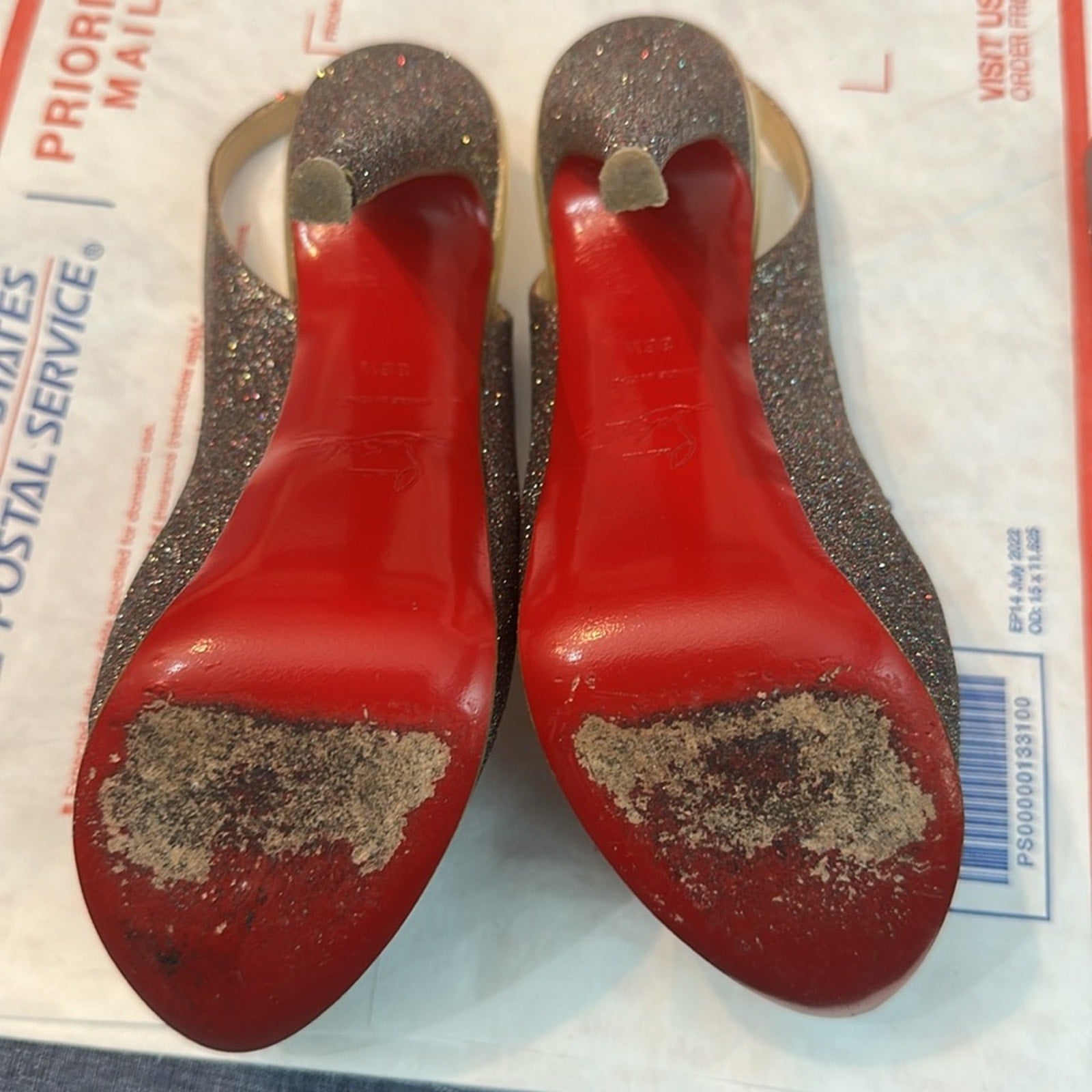 Christian Louboutin Metallic Multicolor Glitter Lady Peep Toe Platform Pump 36.5