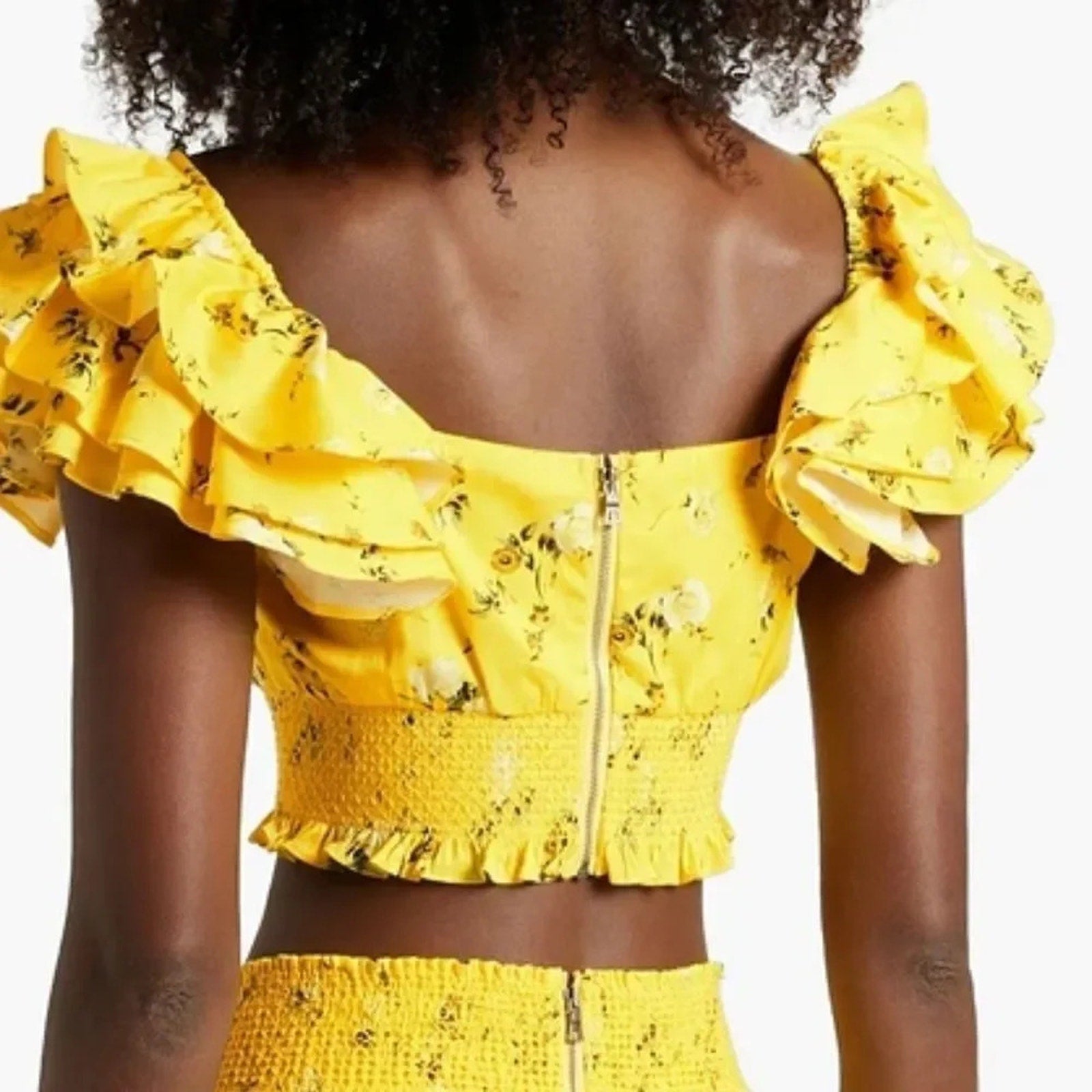 NWOT Alice and Olivia Shanae Floral Print Ruffle Sleeve Crop Top - size XL