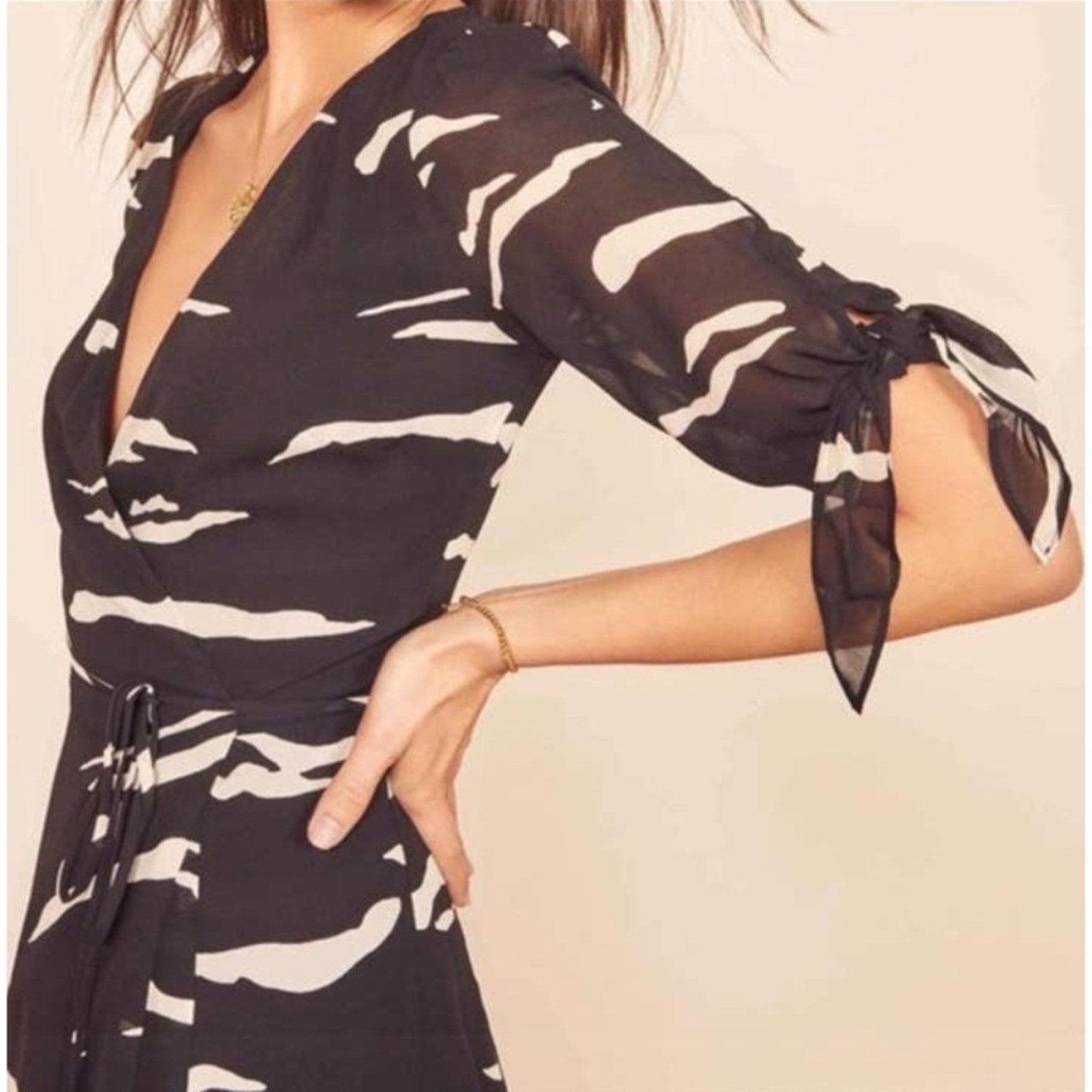 Reformation Sammy Wrap Mini Dress Black White - size small