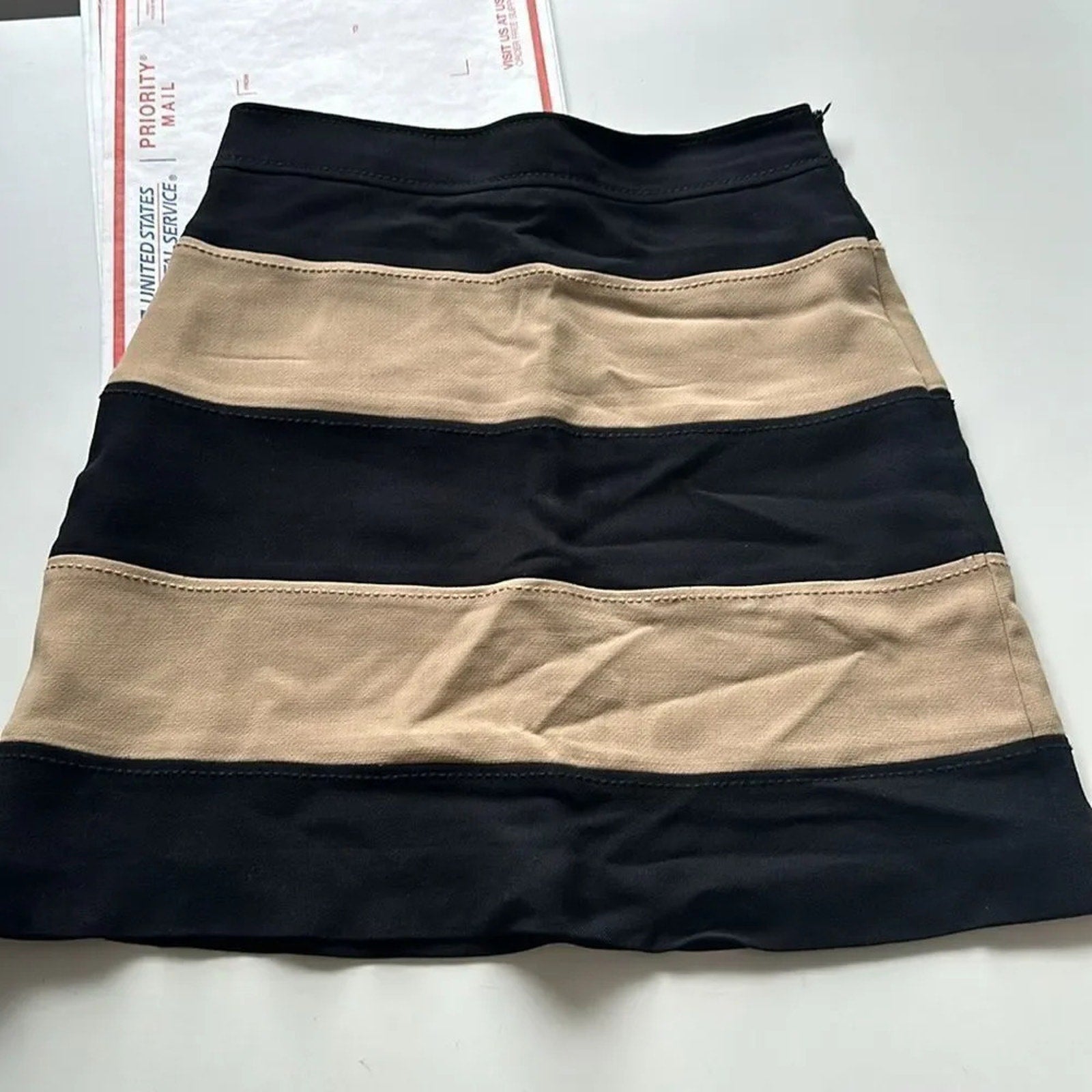Kate Spade Clemonce Black & Tan Striped Skirt - size 8