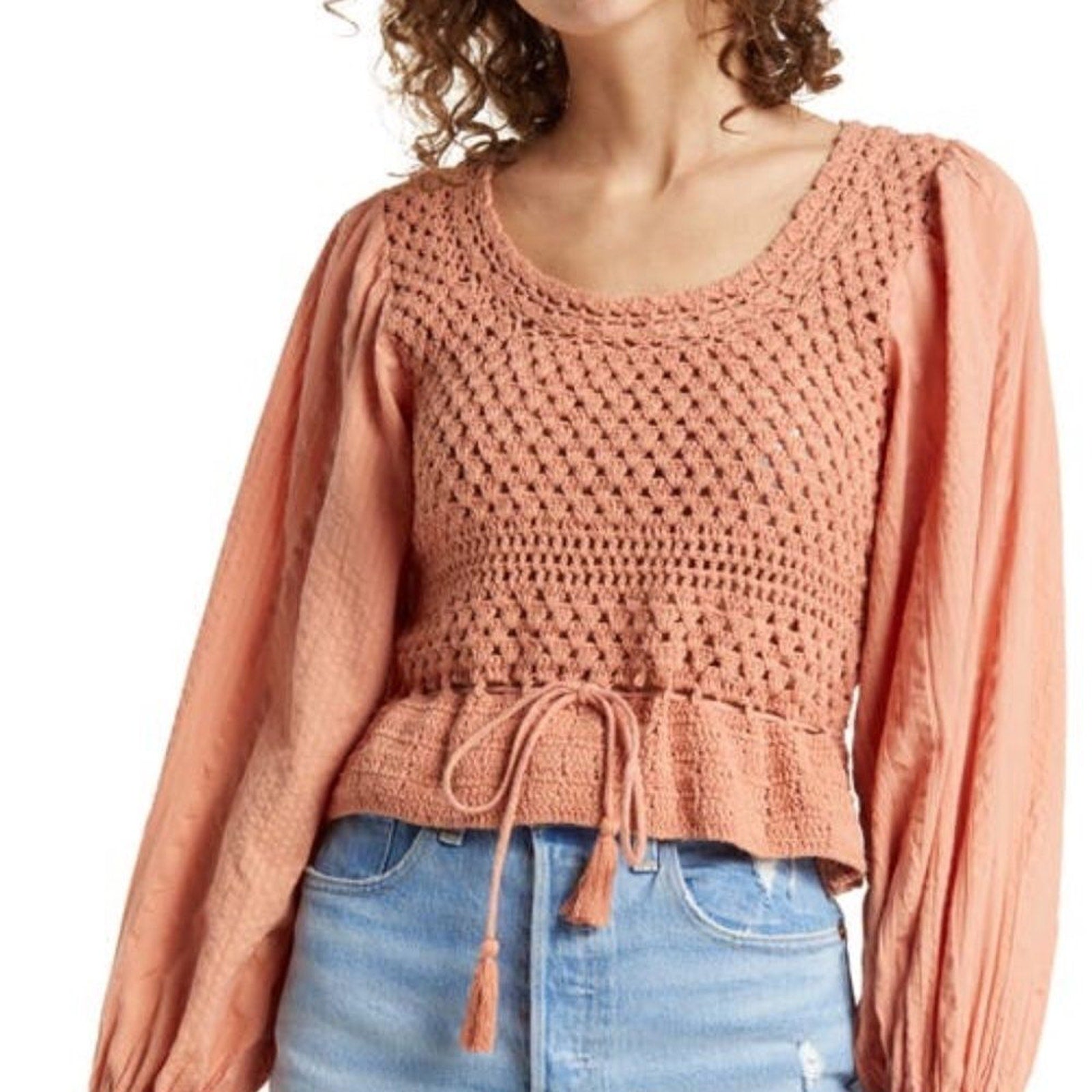 NWT FREE PEOPLE Megan Crochet Top in Coral Sand - size small