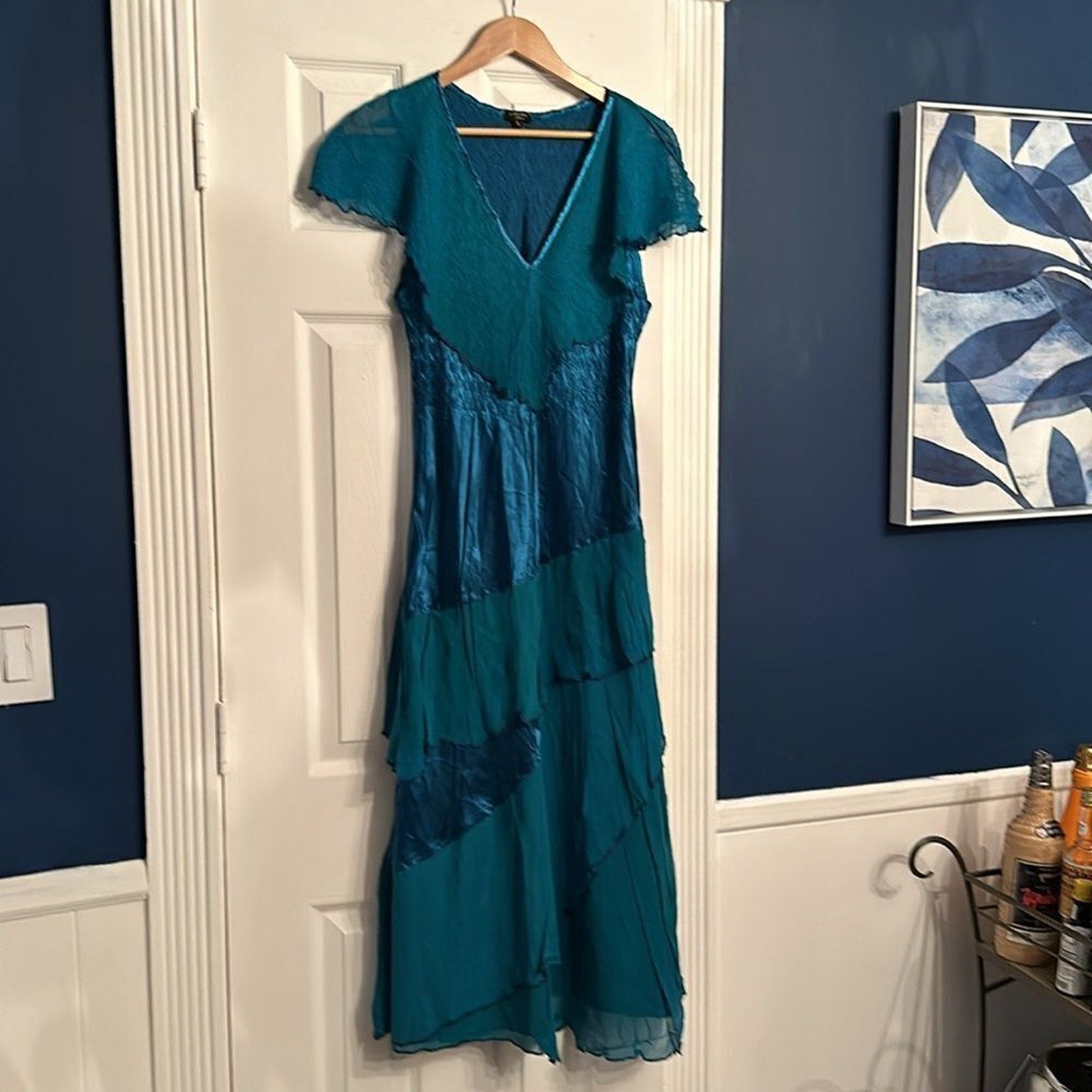 NEW Komarov Flutter Sleeve Asymmetric Gown - size Large