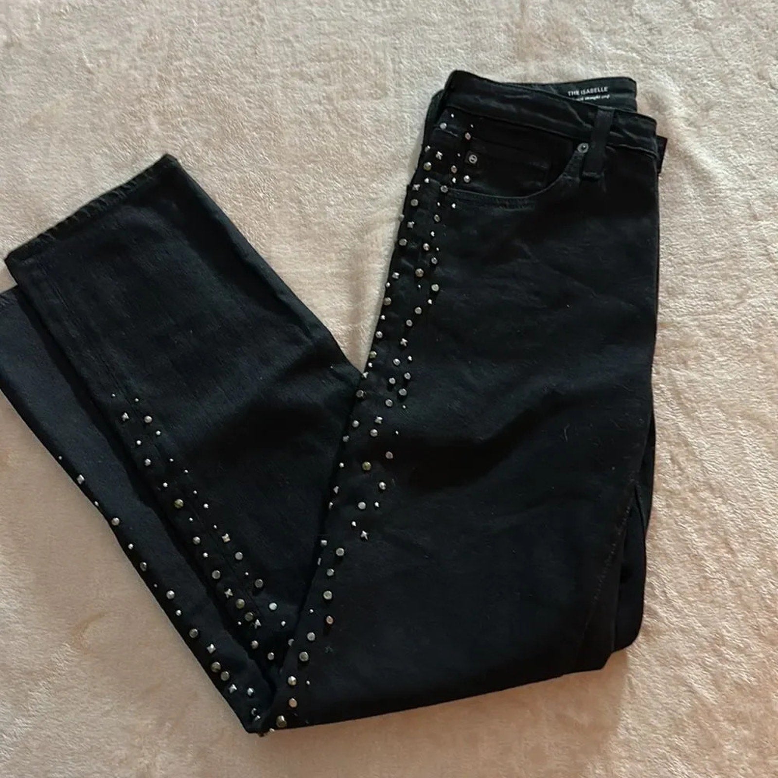 NEW AG THE ISABELLE JEANS IN SUPER BLACK METEOR SHOWER
