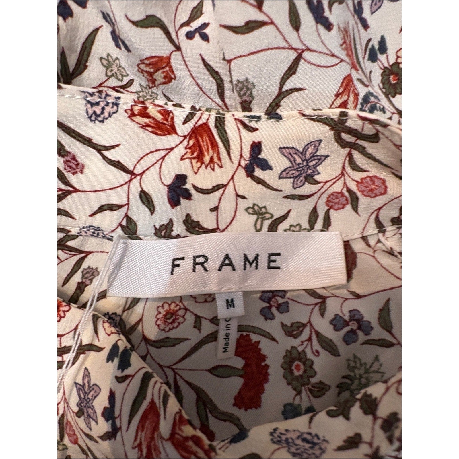 Frame Smocked Floral Silk Long Sleeve Top - M 🌟