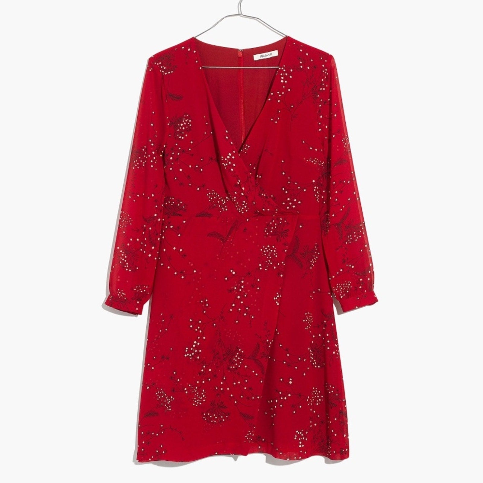 Madewell Hazelwood Windswept Red Floral Faux Wrap Front Dress Size 4