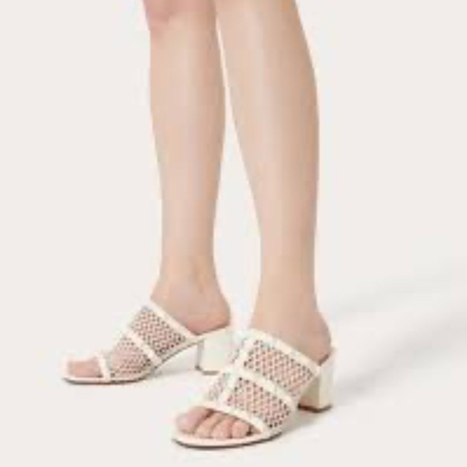 NEW VALENTINO WOMEN'S ROCKSTUD MESH SLIDER SANDALS 60MM IN IVORY - size 38 (8)