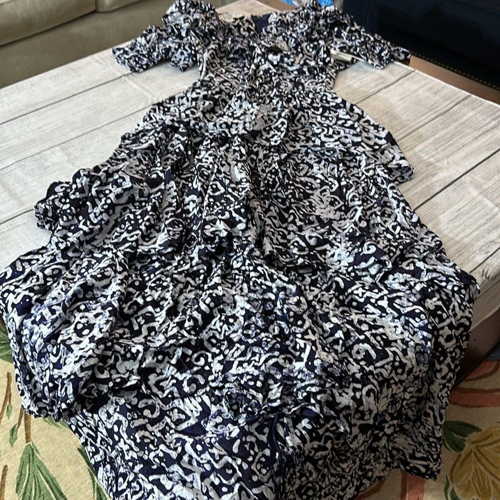 NEW BUSAYO Temi Ruffle Puff Sleeve Tiered Cotton Dress - size XS