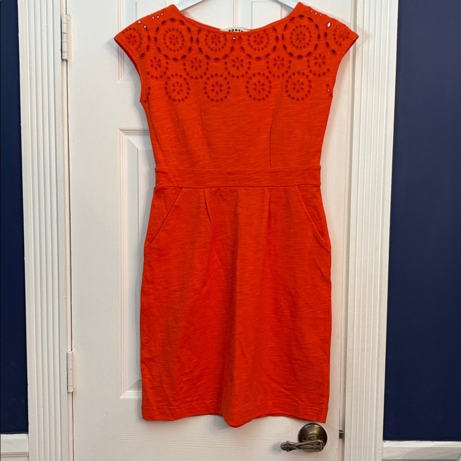 Boden Florrie Broderie Anglaise Cap-Sleeve Dress Mandarin Orange - size 4P