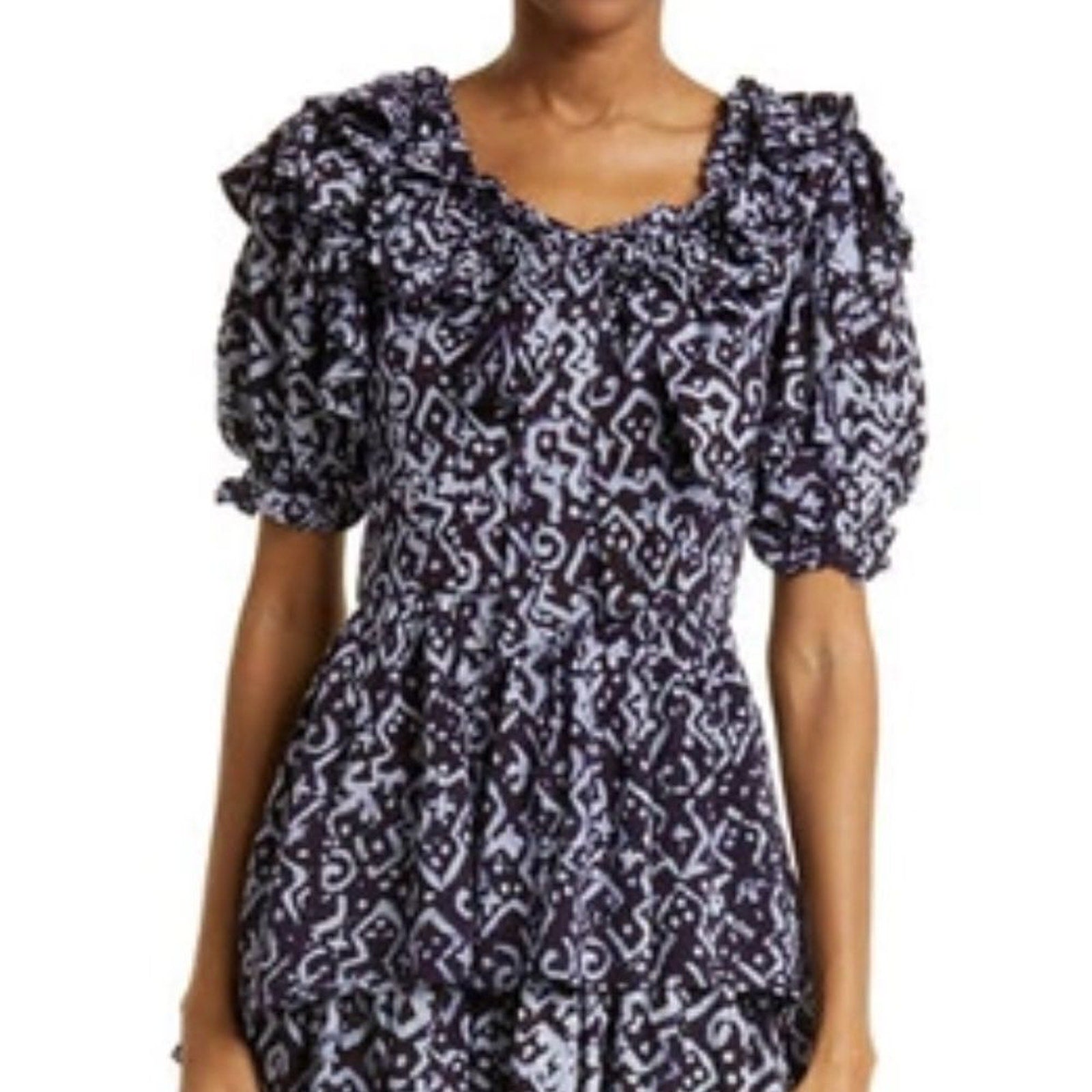 NEW BUSAYO Temi Ruffle Puff Sleeve Tiered Cotton Dress - size XS