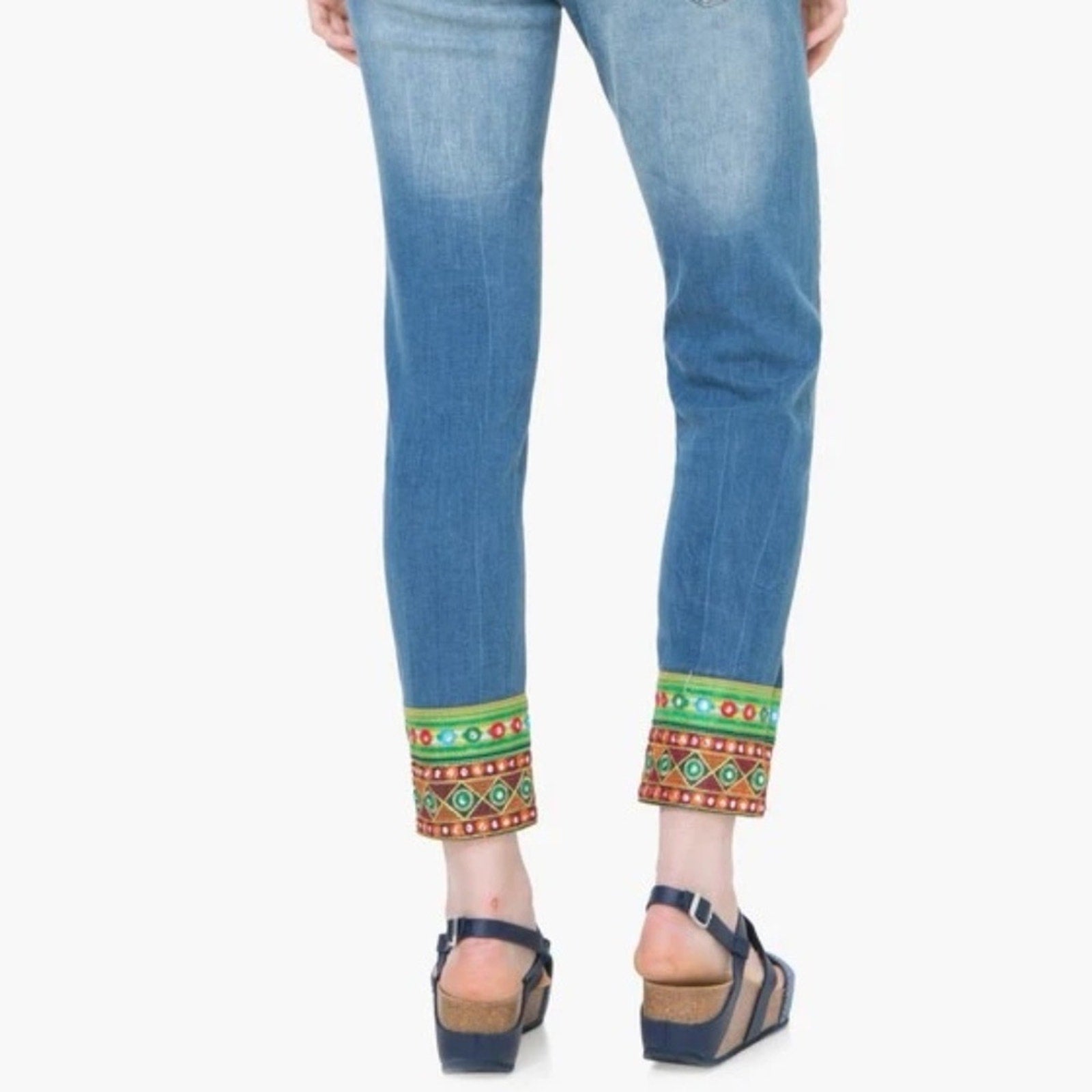 Desigual Blue Ankle Cropped Jeans with Distressed Patches - size 34