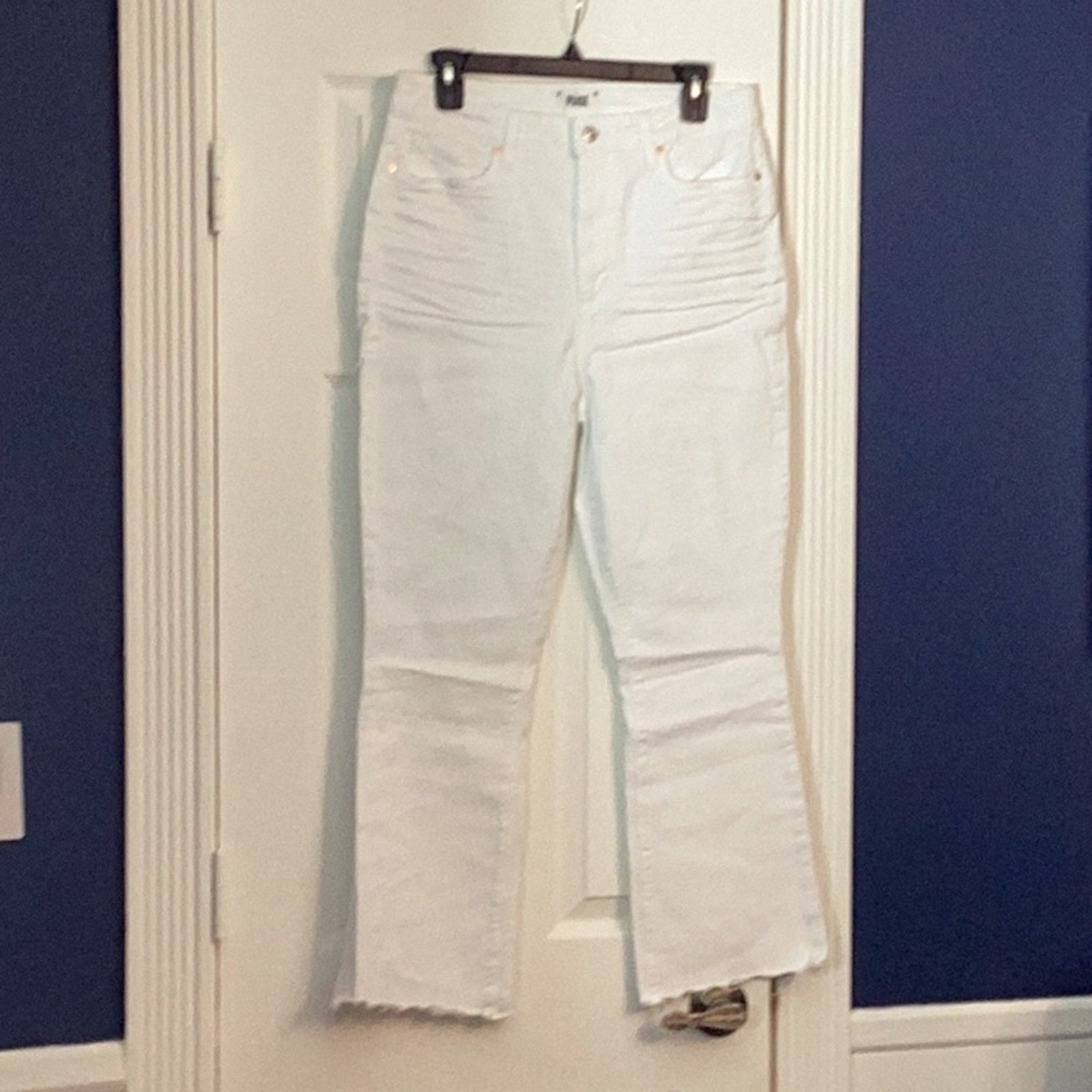 NWT Paige Claudine High Rise Ankle Flare Jean Crisp White Size 31