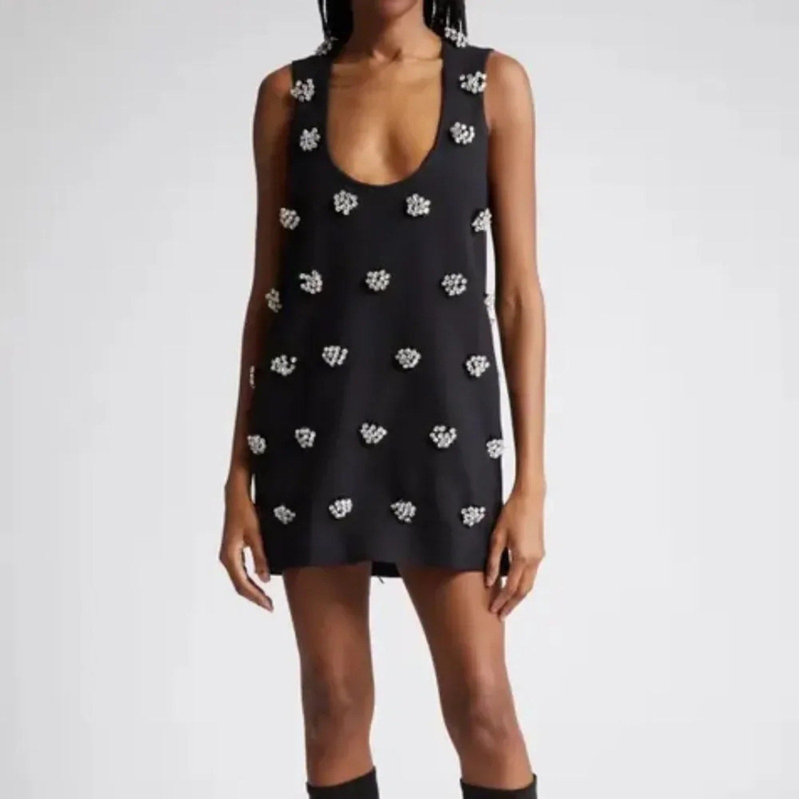 NEW Brandon Maxwell The Sherry Rhinestone Floral Wool Blend Dress - size 8