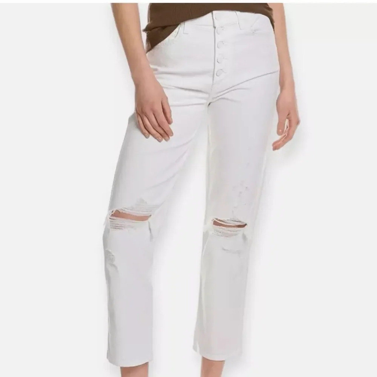 NEW 7 FOR ALL MANKIND High Waist Straight Leg Crop Jean in White Sz 28