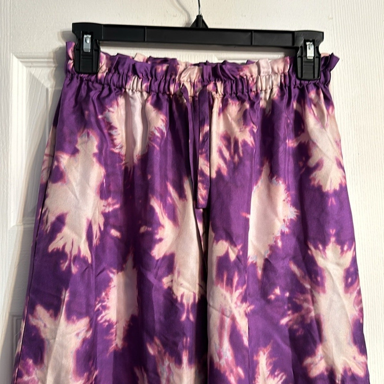 NEW Ulla Johnson Sawyer Print Wide Leg Silk Pants In Purple - size 0