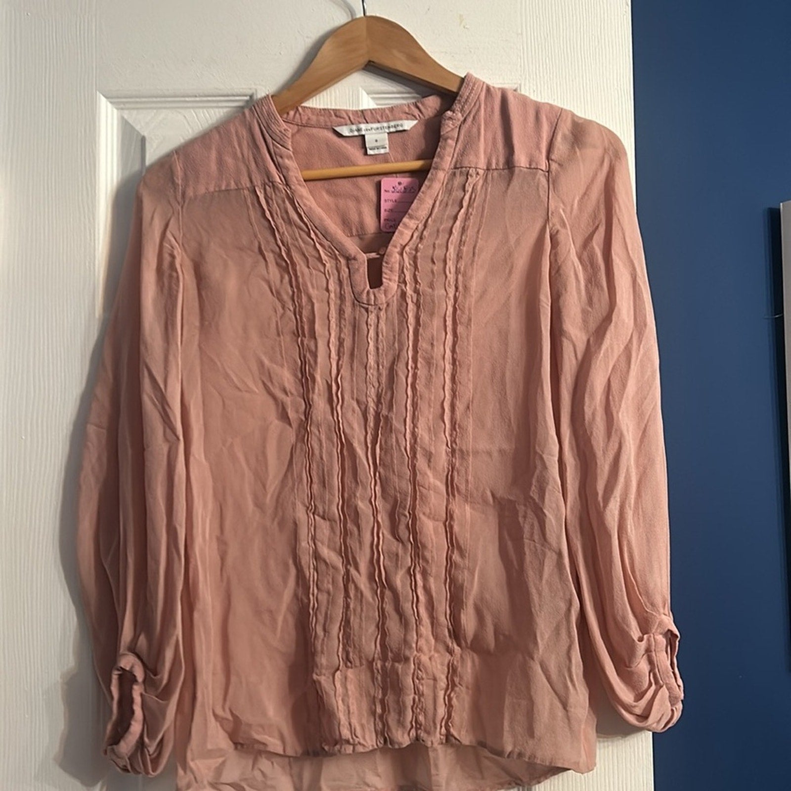 Diane Von Furstenburg Clay Pink Silk Flutter sleeve Pleated -size 0