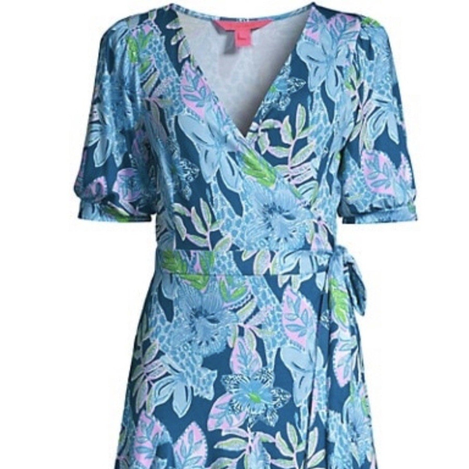 Lilly Pulitzer Kessler Wrap Dress Macaw Blue Tall Me About It - size M