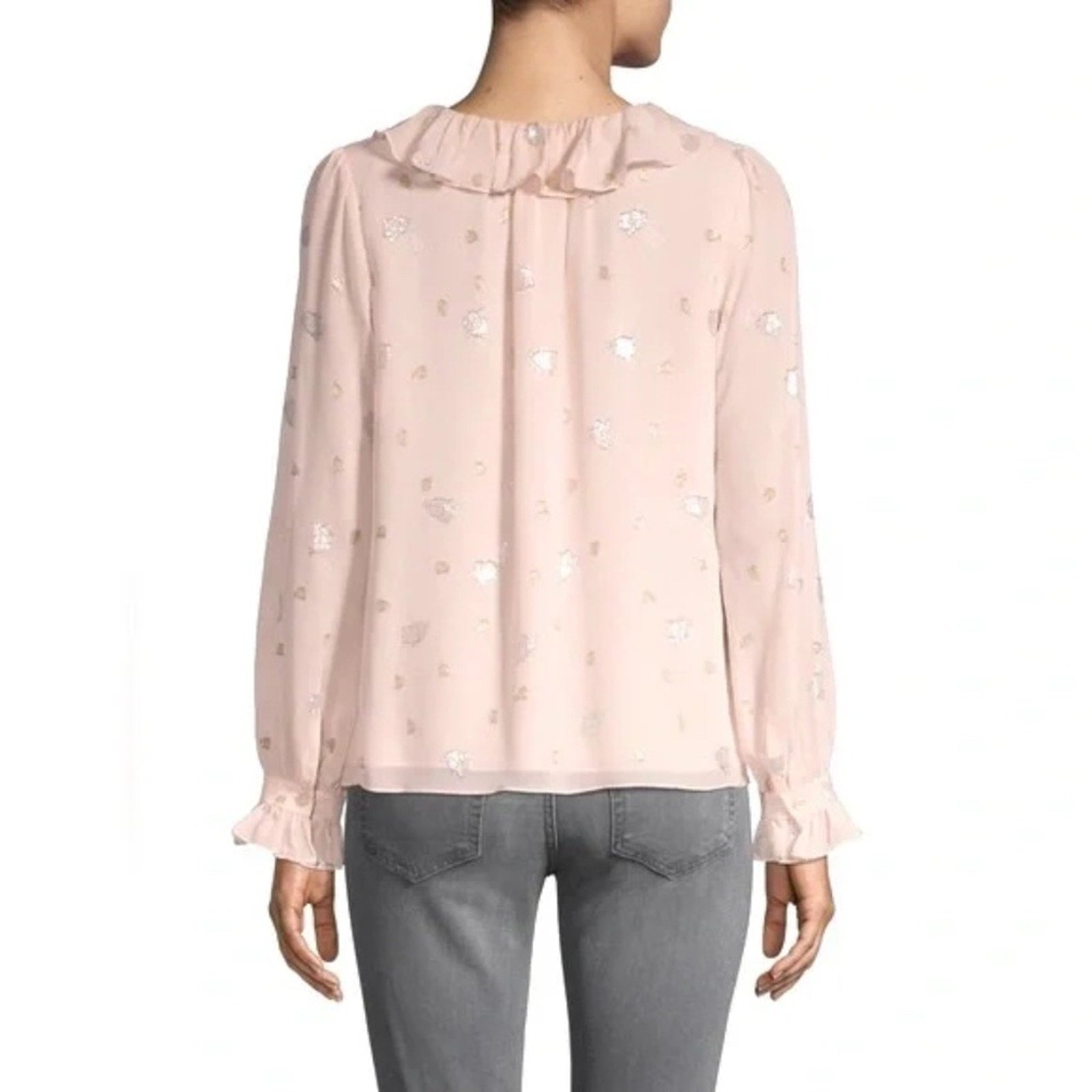 Rebecca Taylor Silk Floral Scattered Tulip Clip Ruffle Metallic Peasant Top - 12