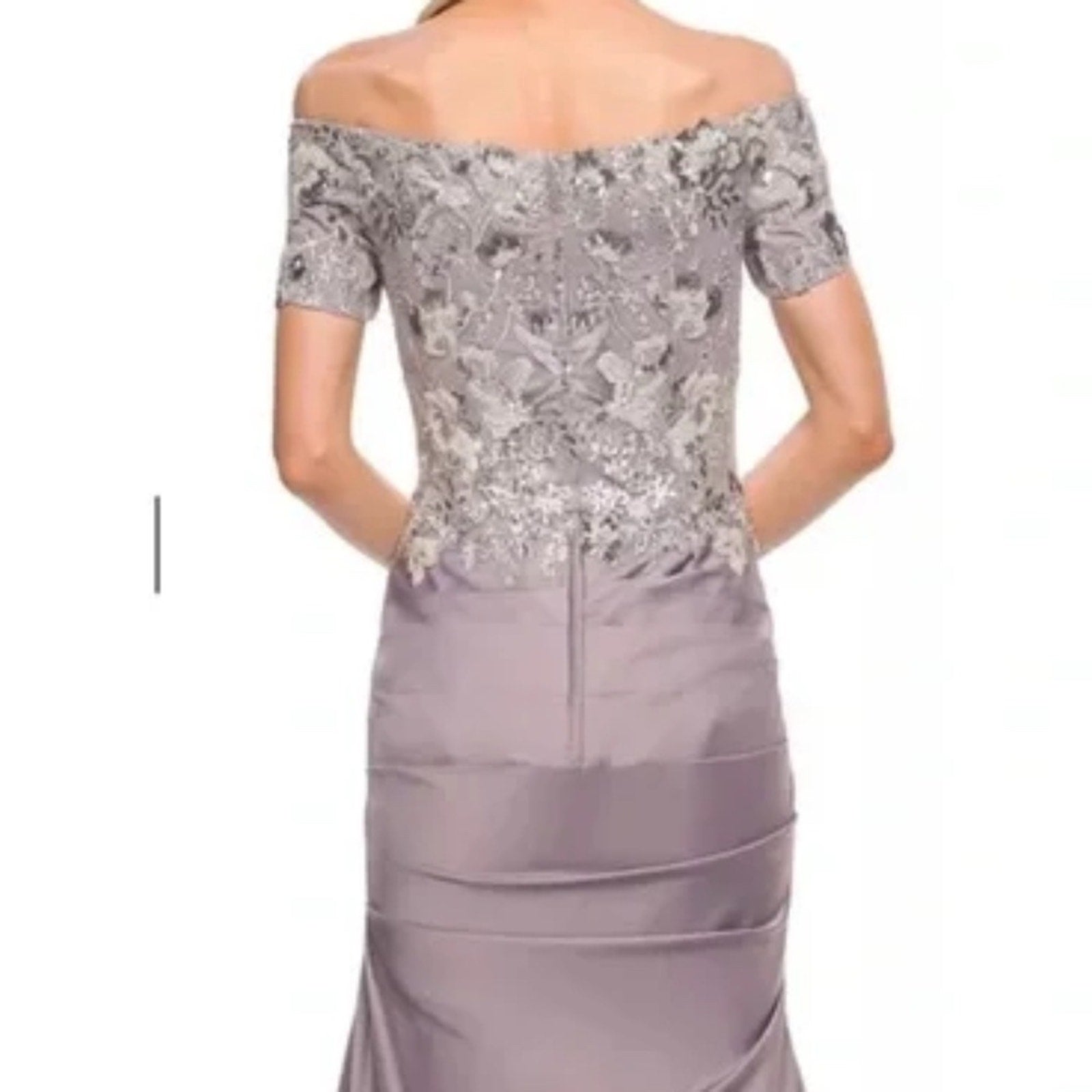 La Femme 30045 - Off-Shoulder Embroidered Gown in platinum - size 2