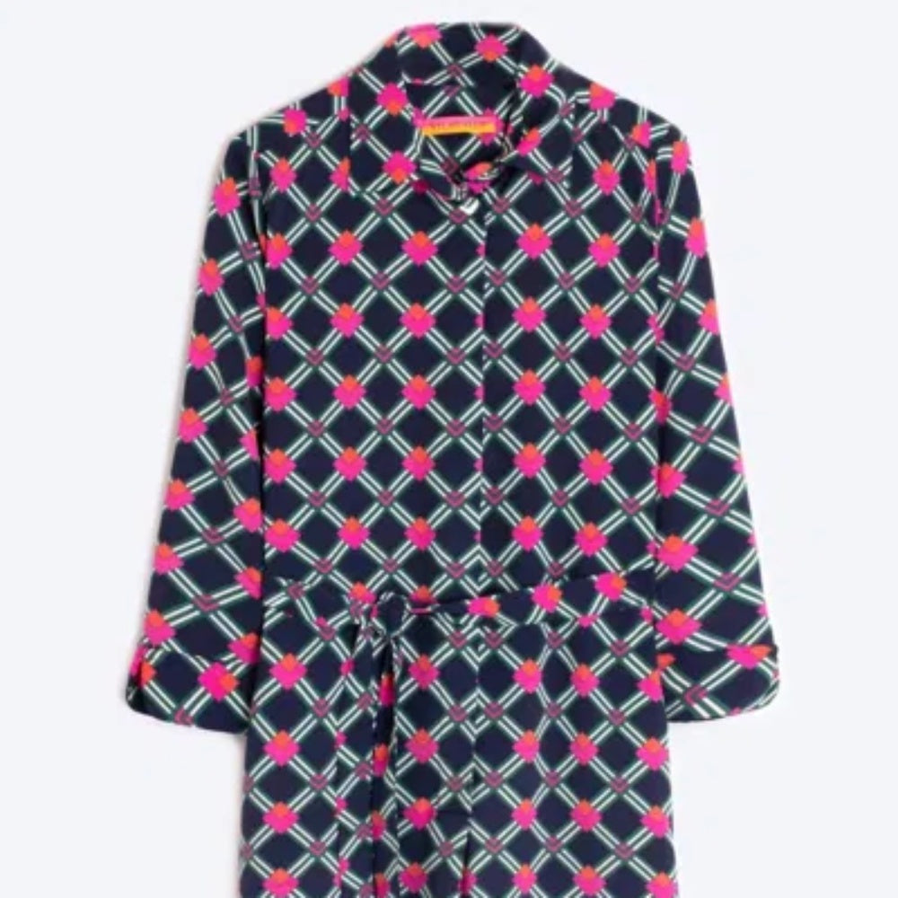 VILAGALLO Women's Long Sleeve Geo Print Dress In Navy - size 40 - Image 1