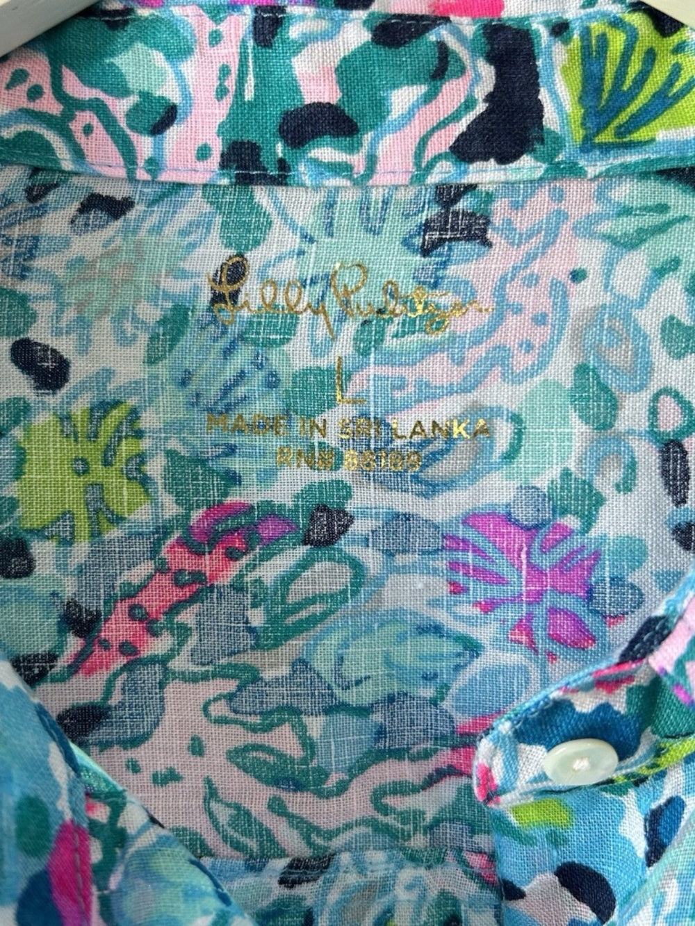 Lilly Pulitzer Sea View Linen Button Down Top Blue Multi Dive Bar - Large 🌟 - Image 5