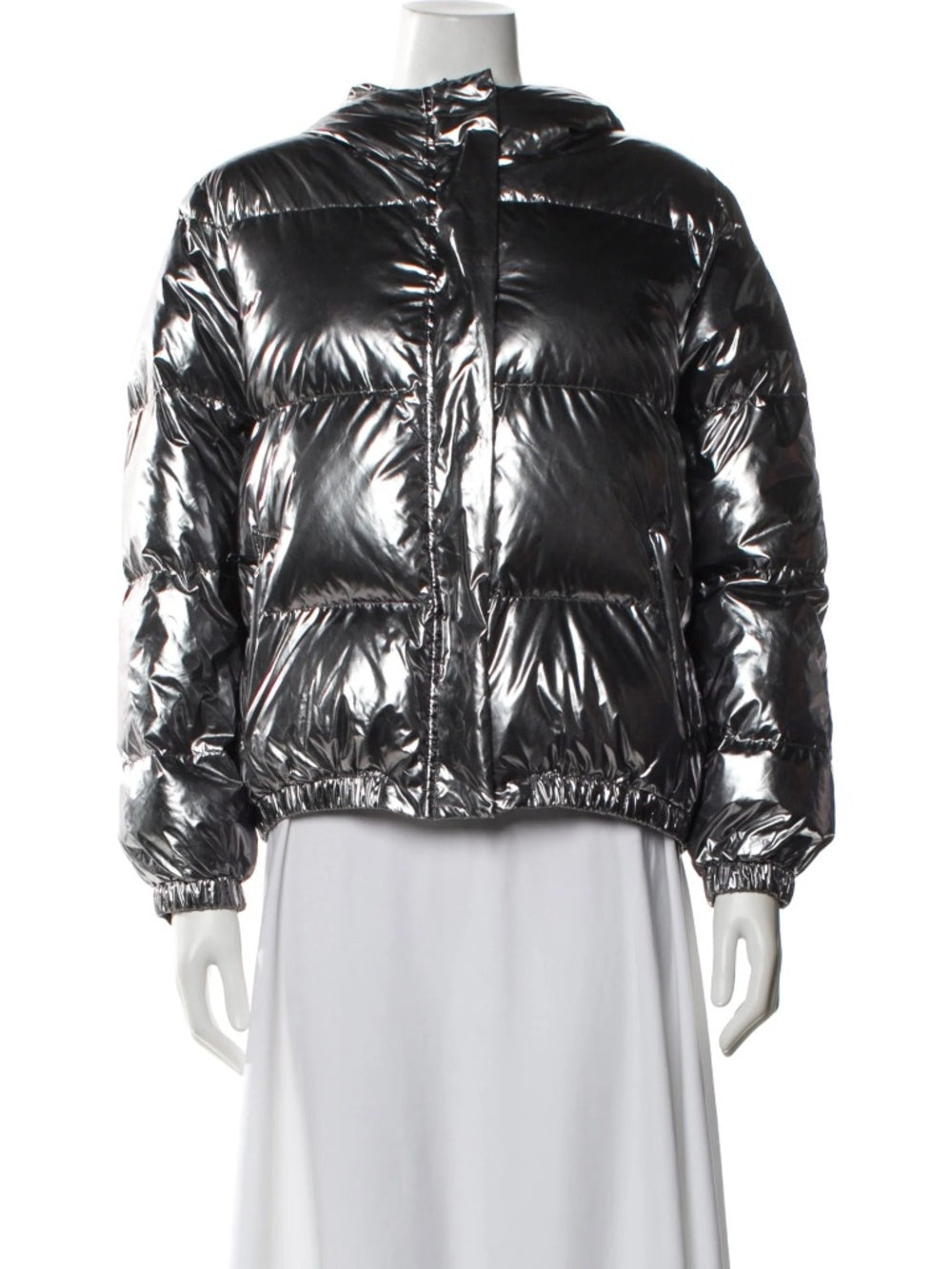 Alice + Olivia Durham Silver Mirror Goose Down Hooded Puffer - size M - Image 3