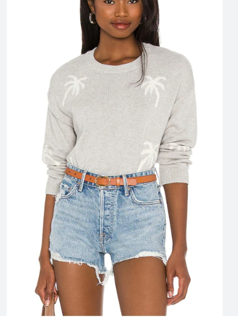 Rails Gray Perci Palm Trees Crew-Neck Pullover Sweater - S - Image 2