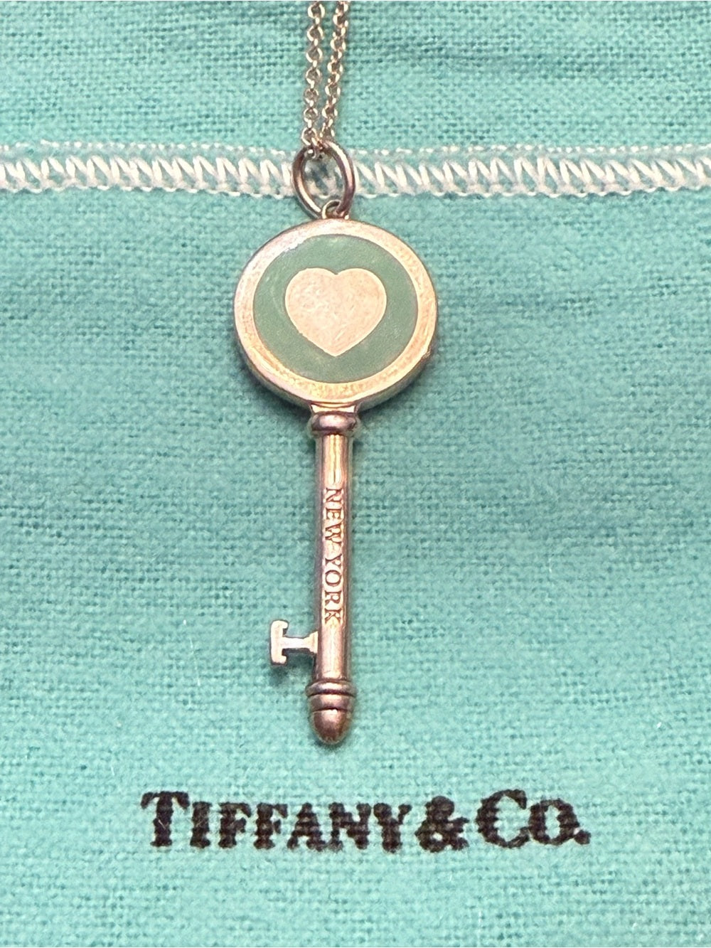 Tiffany & co. Enamel Blue Heart Key Pendant Necklace - Authentic- 🌟 - Image 4